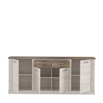 freiraum Sideboard Duro (BxHxT: 212,9x90,3x41,3 cm), aus Holzwerkstoff in Pinia Weiss kombiniert mit Eiche Antik