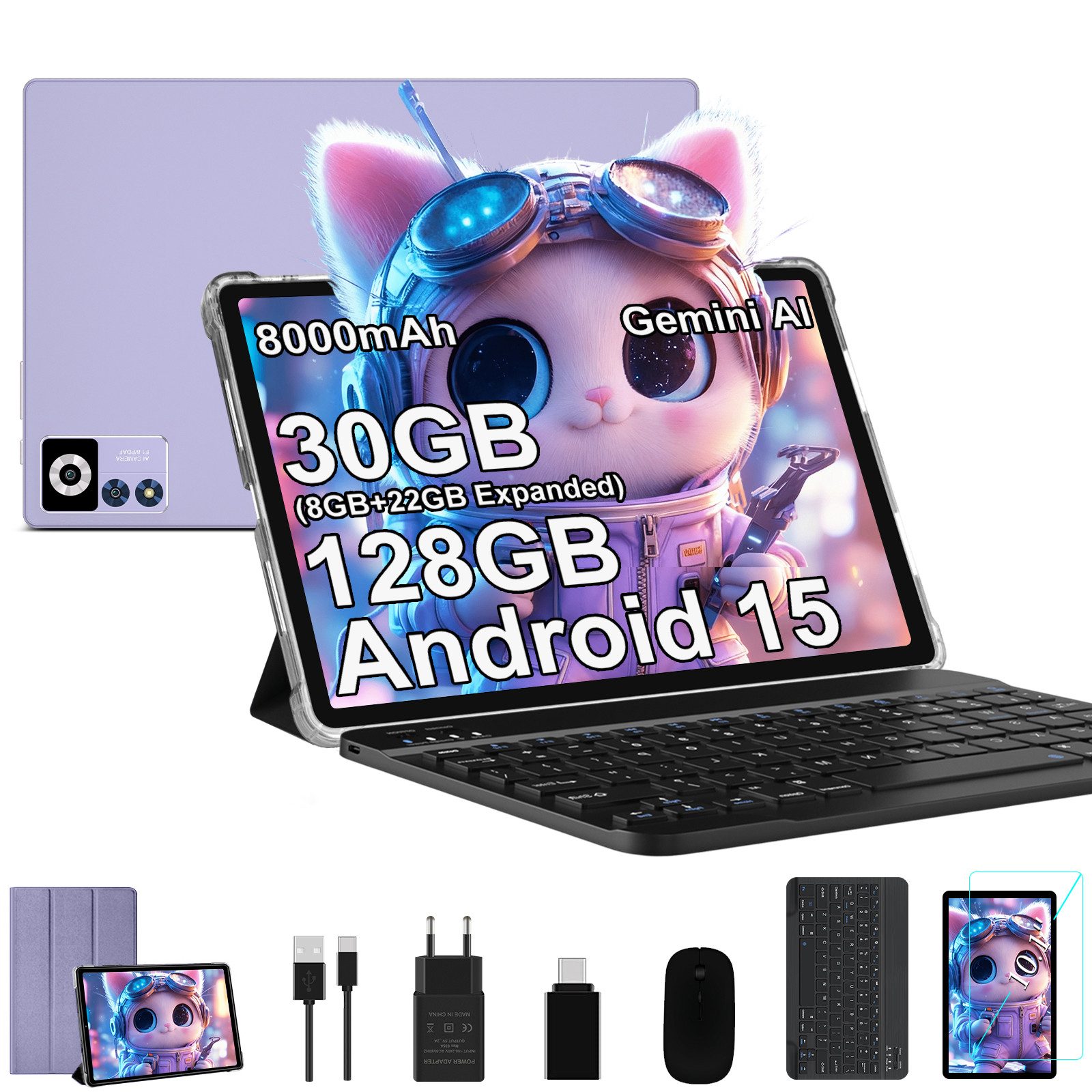 GOODTEL YESTEL 10.1 Zoll Android 15 Tablet – 30GB RAM, 128GB Speicher Tablet (10.1", Android15, Octa-Core 2.0GHz, 8000mAh Akku, GPS)