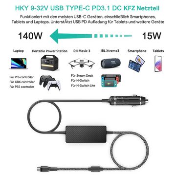 HKY PD140W 100W 96W 87W 70W USB-C KFZ PD 3.1 für Mac Book Pro 16" 2021 KFZ-Netzteil (Dell XPS, iPhone 15 Pro Max/Pro/15/14 Pro Max/14, Galaxy Book3 Ultra)