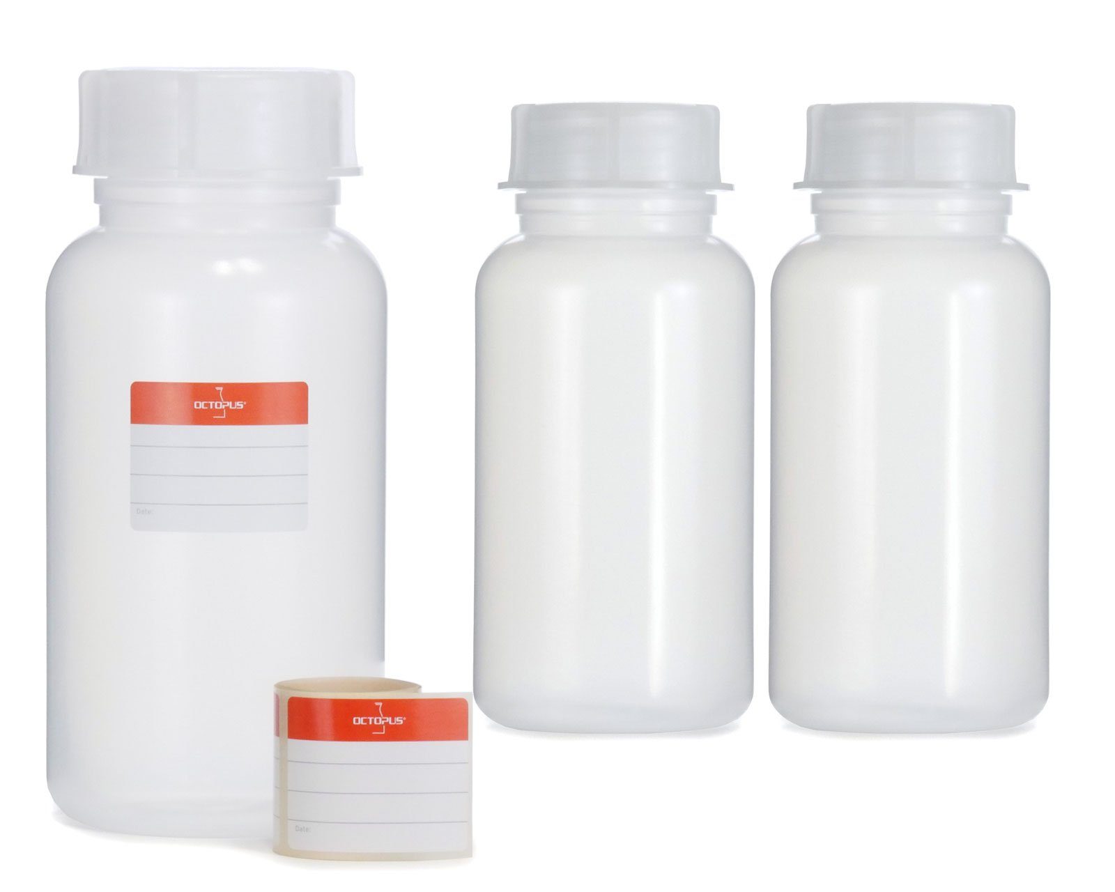 Kanister 3x 1000ml Weithalsflasche mit Deckel, naturfarben, rund, G 65
