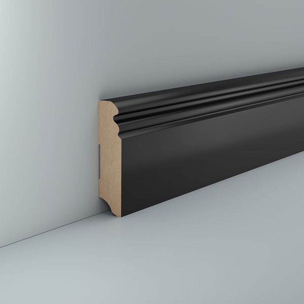 Südbrock Sockelleiste Sockelleiste schwarz MDF 19 x 80 Foliert Hamburger Profil, L: 250 cm, H: 8 cm, 1-St.