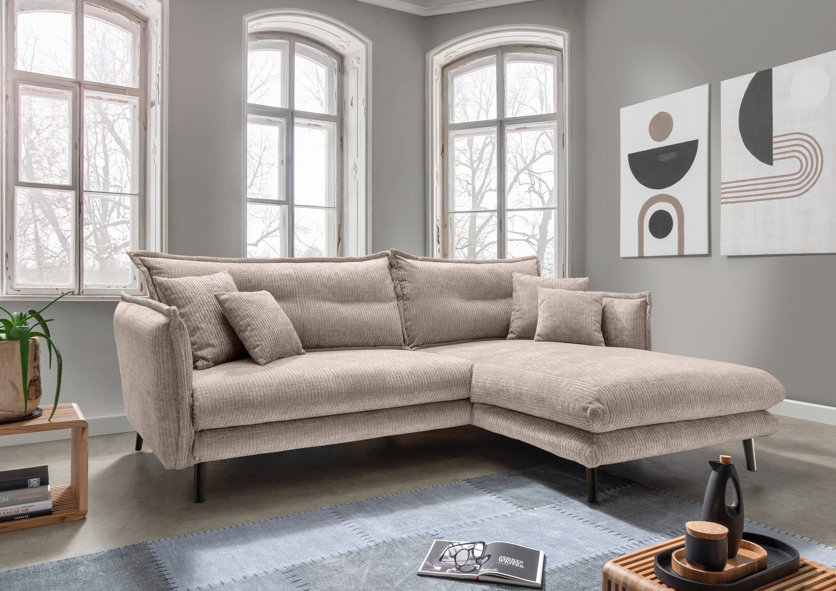 Home affaire Ecksofa Lazio modernes Design, bequem, schmale Armlehnen, OTTOs Choice, mit schwarzem Holzfuß