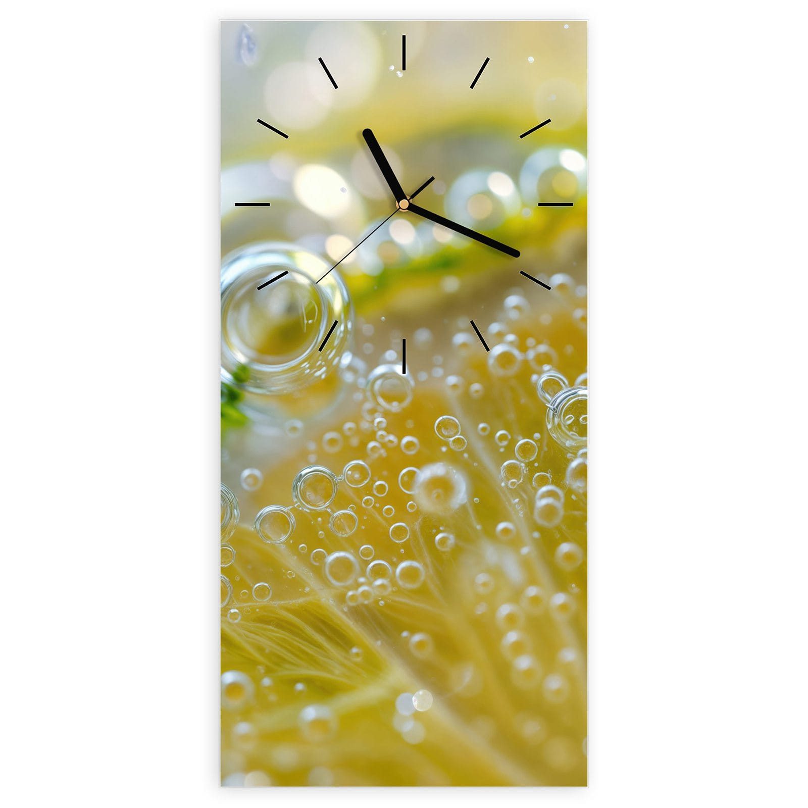 Wanduhr Glasuhr Wandkunst Größe 30 x 60 cm mit Motiv Zitronenscheibe