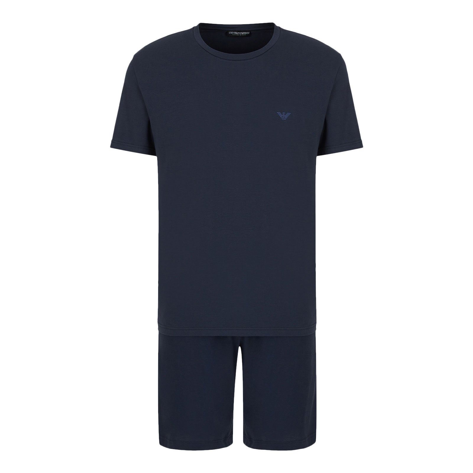 marine Markenlogo mit der Stretch Armani 70835 Pyjama-Set (2 auf Brust Schlafanzug Short Cotton Emporio tlg)