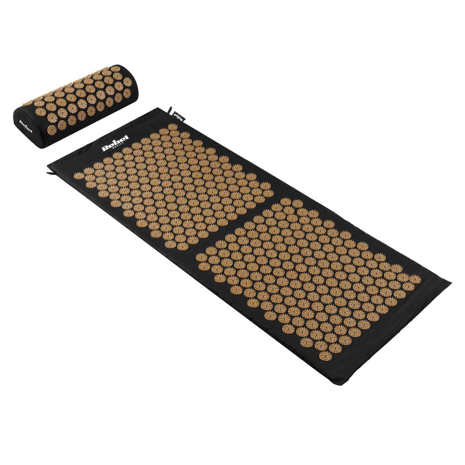 REBEL Akupressurmatte Active Gesundheitsmatte mit Akupressur-Noppen und Kissen, 110 x 42 cm, XL, goldene Noppen