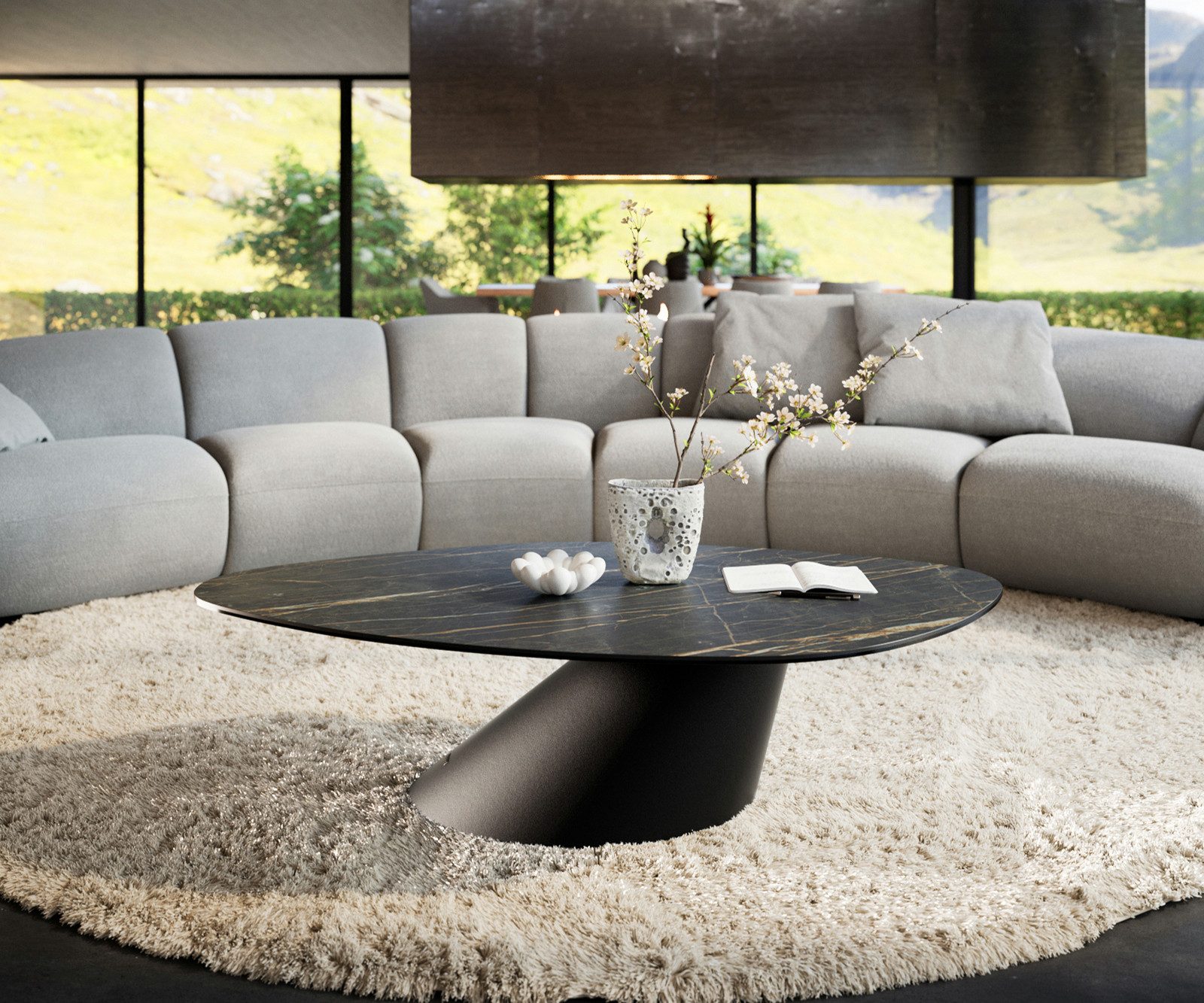 DELIFE Couchtisch Edge, Organisch 140x76 cm Keramik Laminam® Noir Desir Braun Conis Metall Sch