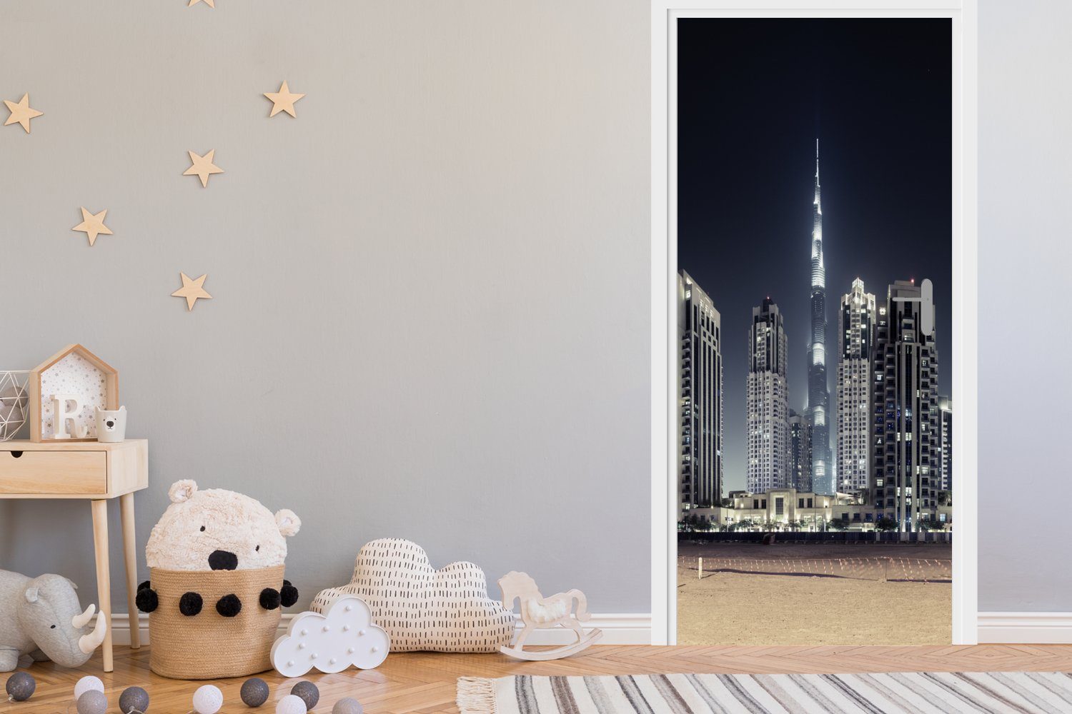 Khalifa Matt, Türtapete Fototapete Dubai über Himmel Tür, cm mit St), Türaufkleber, 75x205 bedruckt, Burj Der anderen, MuchoWow erhellt (1 für den
