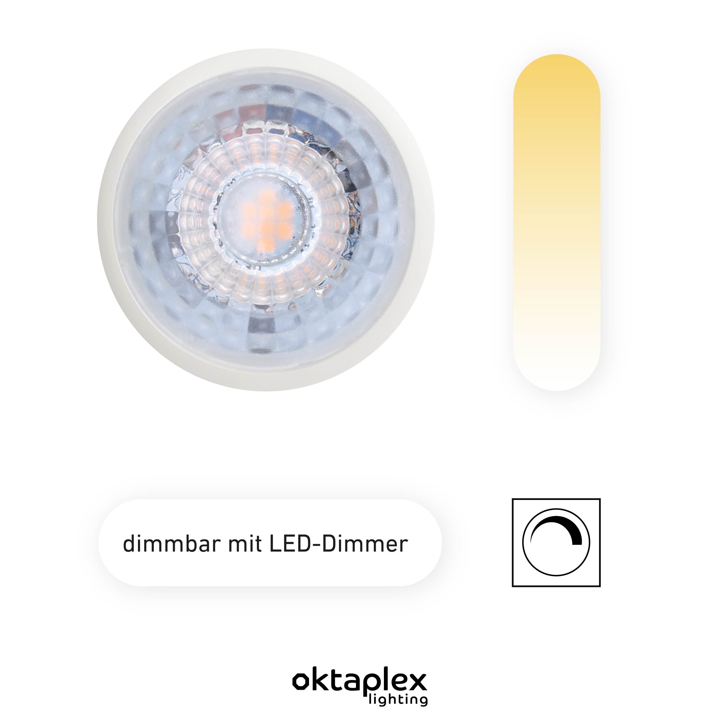 Oktaplex lighting LED-Leuchtmittel Nizza LED Modul flach stufenlos dimmbar GU10 Ersatz, 230V, 3 St., warmweiß, 3000K - Aufbauspots kompatibel