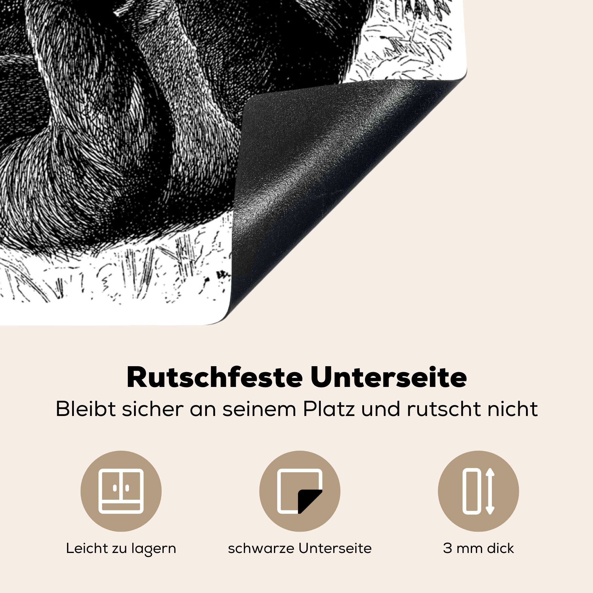 Ceranfeldabdeckung, antike beim Spielen, Arbeitsplatte Vinyl, (1 Faultieren 78x78 Eine küche Herdblende-/Abdeckplatte MuchoWow von für Illustration cm, tlg),