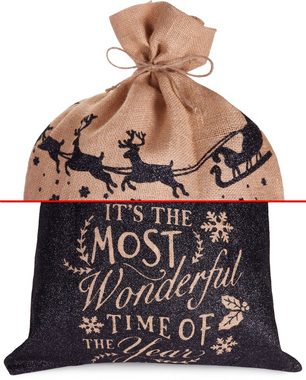 BRUBAKER Aufbewahrungstasche Weihnachtssack Most Wonderful Time of the Year - 80 cm Geschenksack (Weihnachtsmann mit Schlitten, 1-tlg), Nikolaussack Jutebeutel Sack mit Kordel zum Verpacken von Geschenken