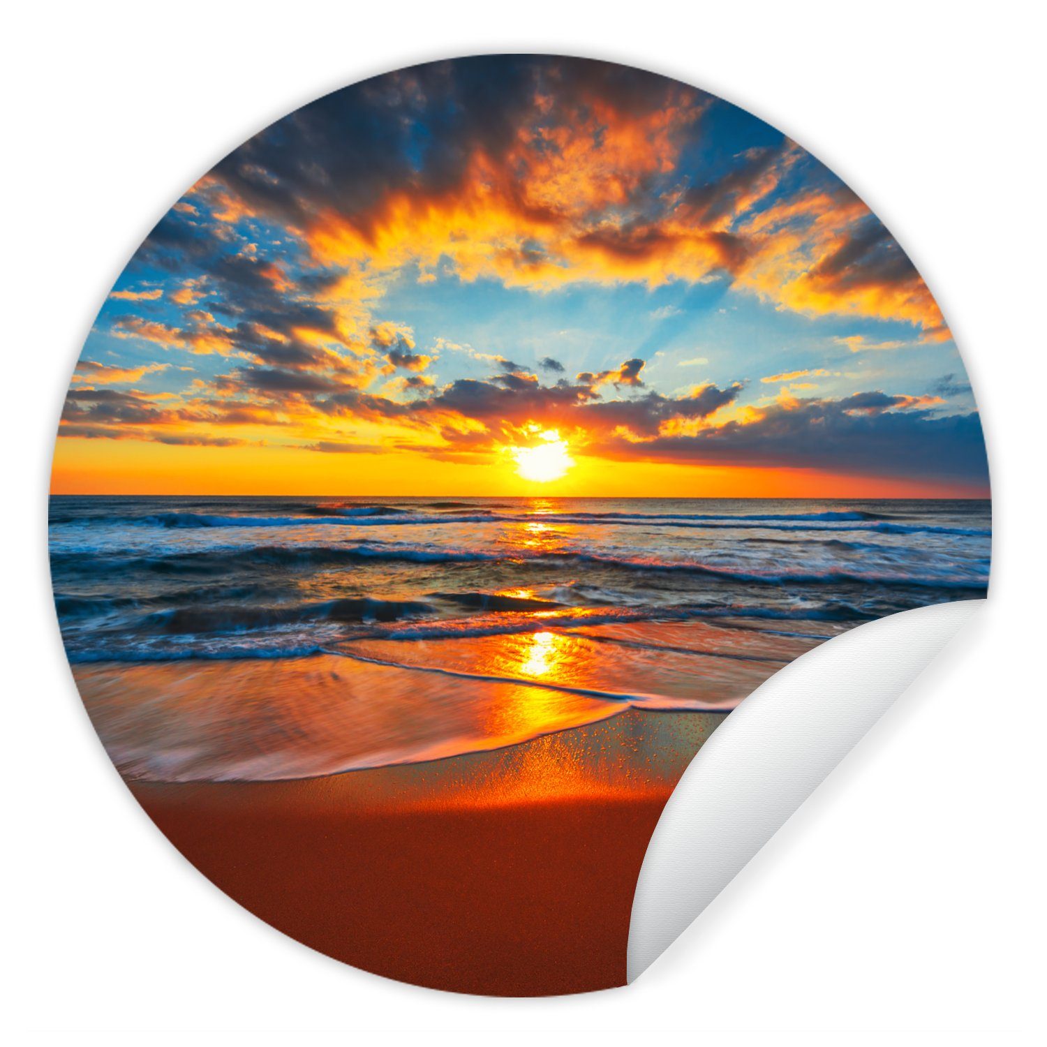 MuchoWow Wandsticker Meer - Sonnenuntergang - Strand - Wolken - Orange (1 St), Wandtattoo Selbstklebend, Wohnzimmer Deko Aufkleber, 30x30 cm