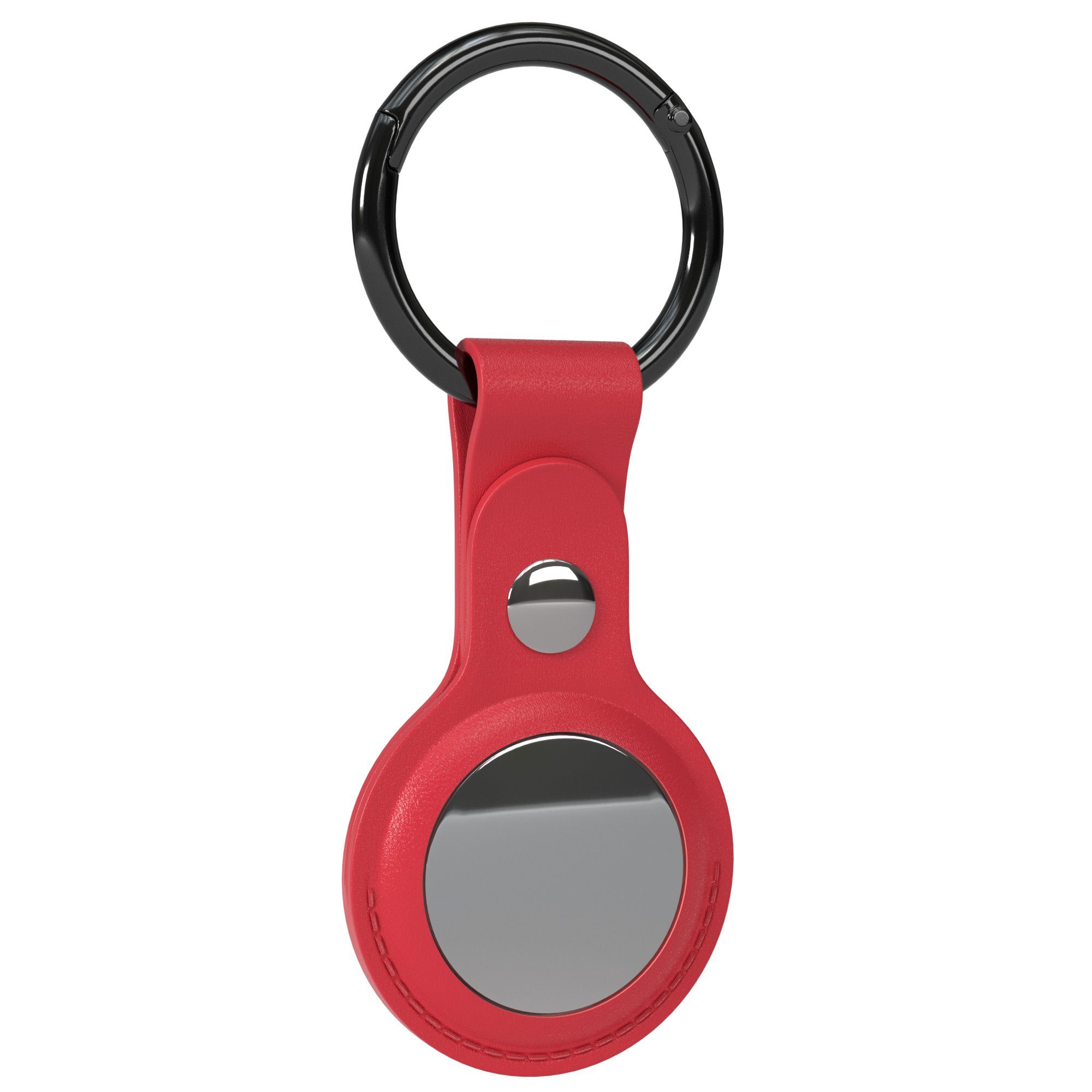 Apple AirTag, CASE Airtags Schlüsselanhänger Schlüsselbund mit EAZY Anhänger Kunstleder Schutzhülle kompatibel Hülle Tracker GPS Rot
