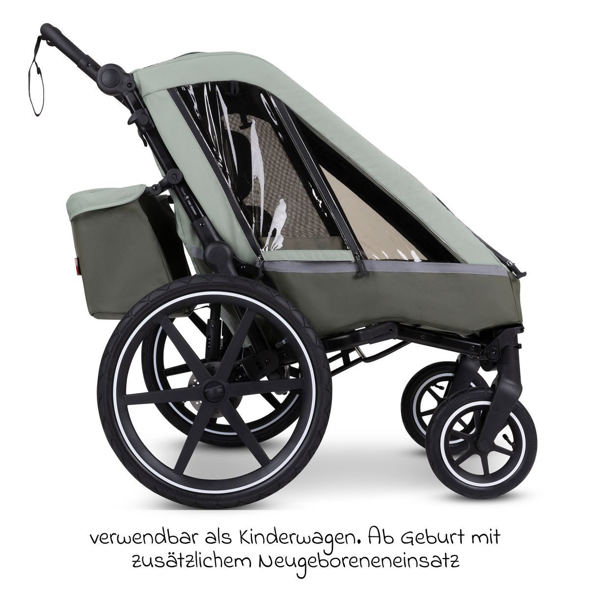 ABC Design Fahrradkinderanhänger Tour 2 - Olive, 3in1 Fahrrad Anhänger, Kinderwagen & Jogger für 2 Kinder bis 49 kg