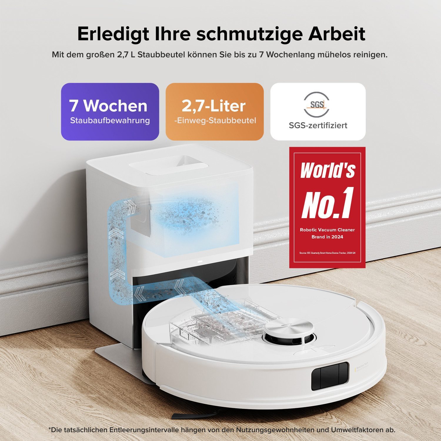 Roborock Saugroboter Q10 S5+ Saugroboter mit Wischfunktion, 10.000 Pa HyperForce Saugkraft, (Upgrade von S8 Plus)Auto Lifting Mopping,Dual Anti-Tangle System weiß