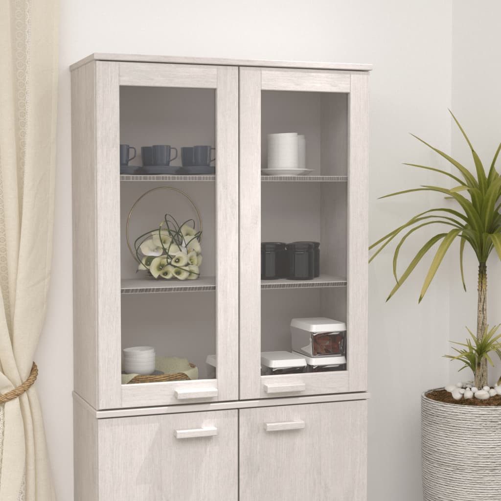 furnicato Highboard Weißer Sideboard-Aufsatz aus massivem Kiefernholz 85x35x100 cm (1 St), Vitrinenaufsatz mit Glastüren, drei Ablagen und stabilen Holzgriffen