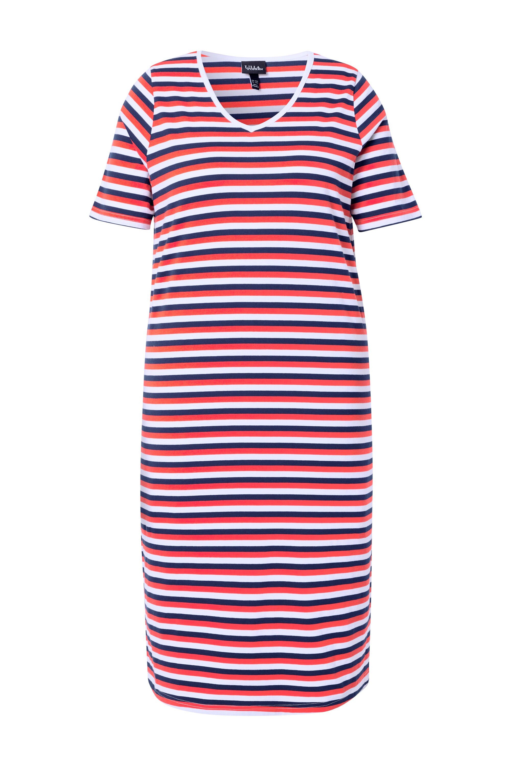 Jerseykleid Midikleid Ringel A-Linie V-Ausschnitt Halbarm