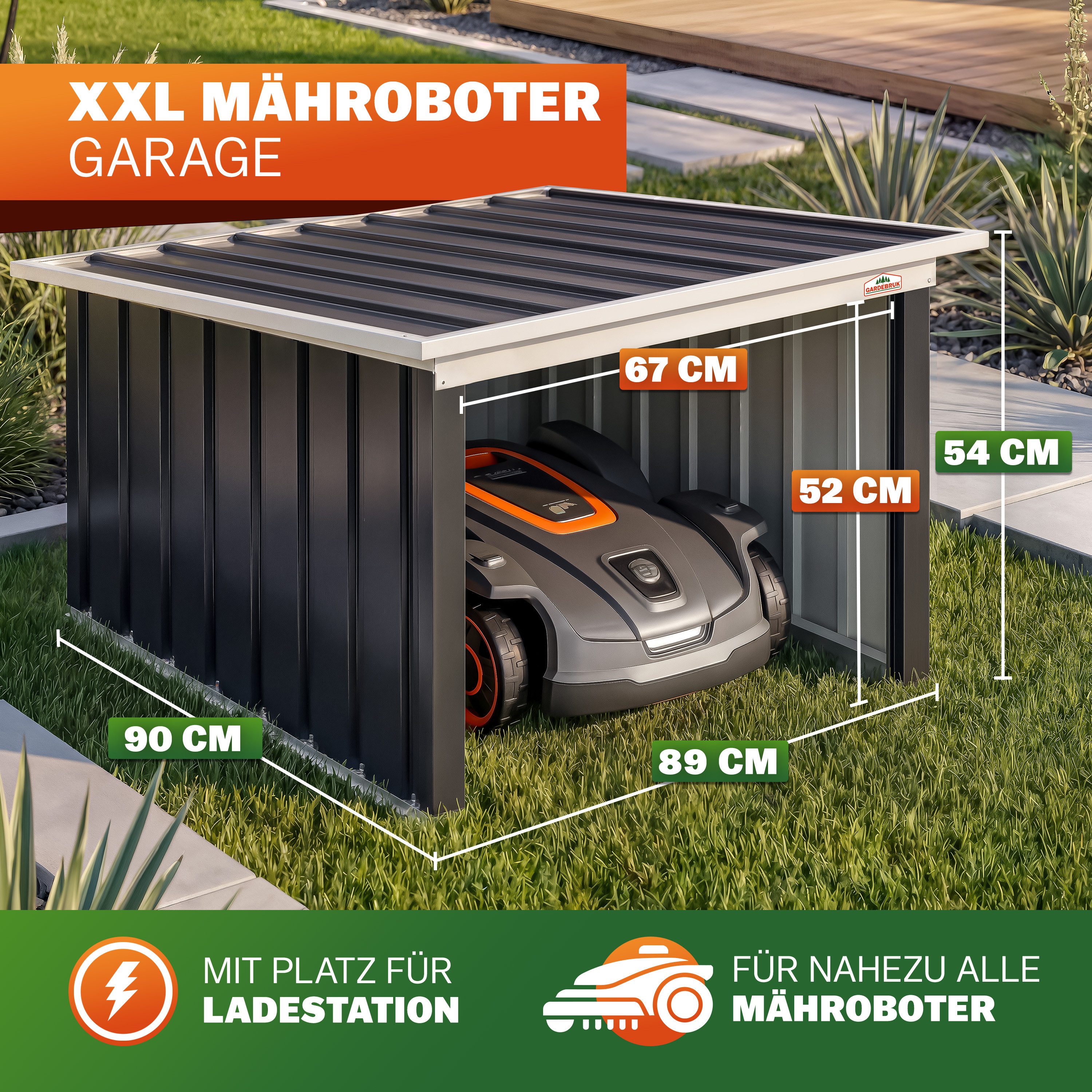 Gardebruk Mähroboter-Garage, Pultdach Metall 86x100x63cm 4x Erdanker Carport Garten Anthrazit