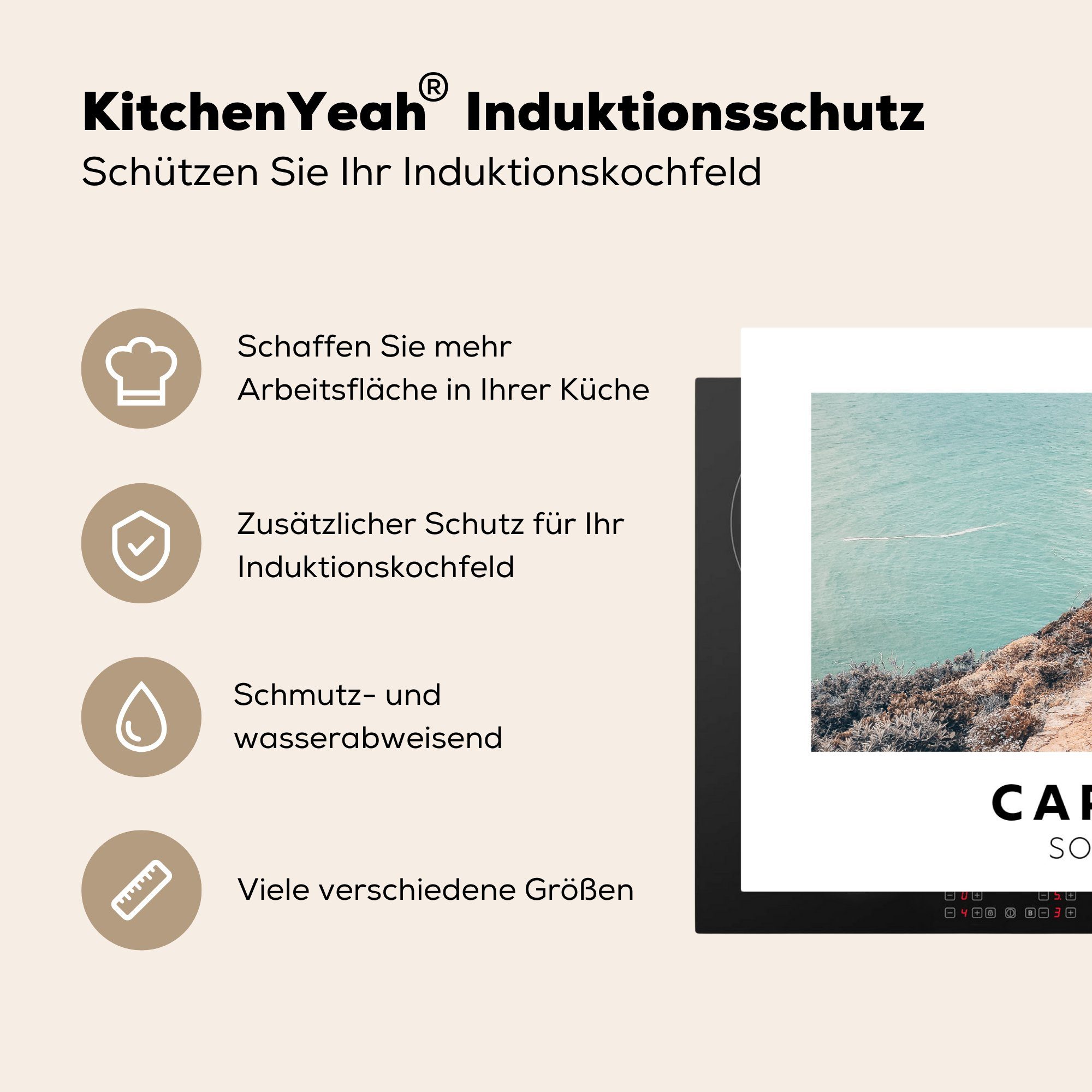 Ceranfeldabdeckung Vinyl, Meer tlg), küche, die Herdblende-/Abdeckplatte cm, für Induktionskochfeld Südafrika Schutz - Natur, MuchoWow 81x52 - (1