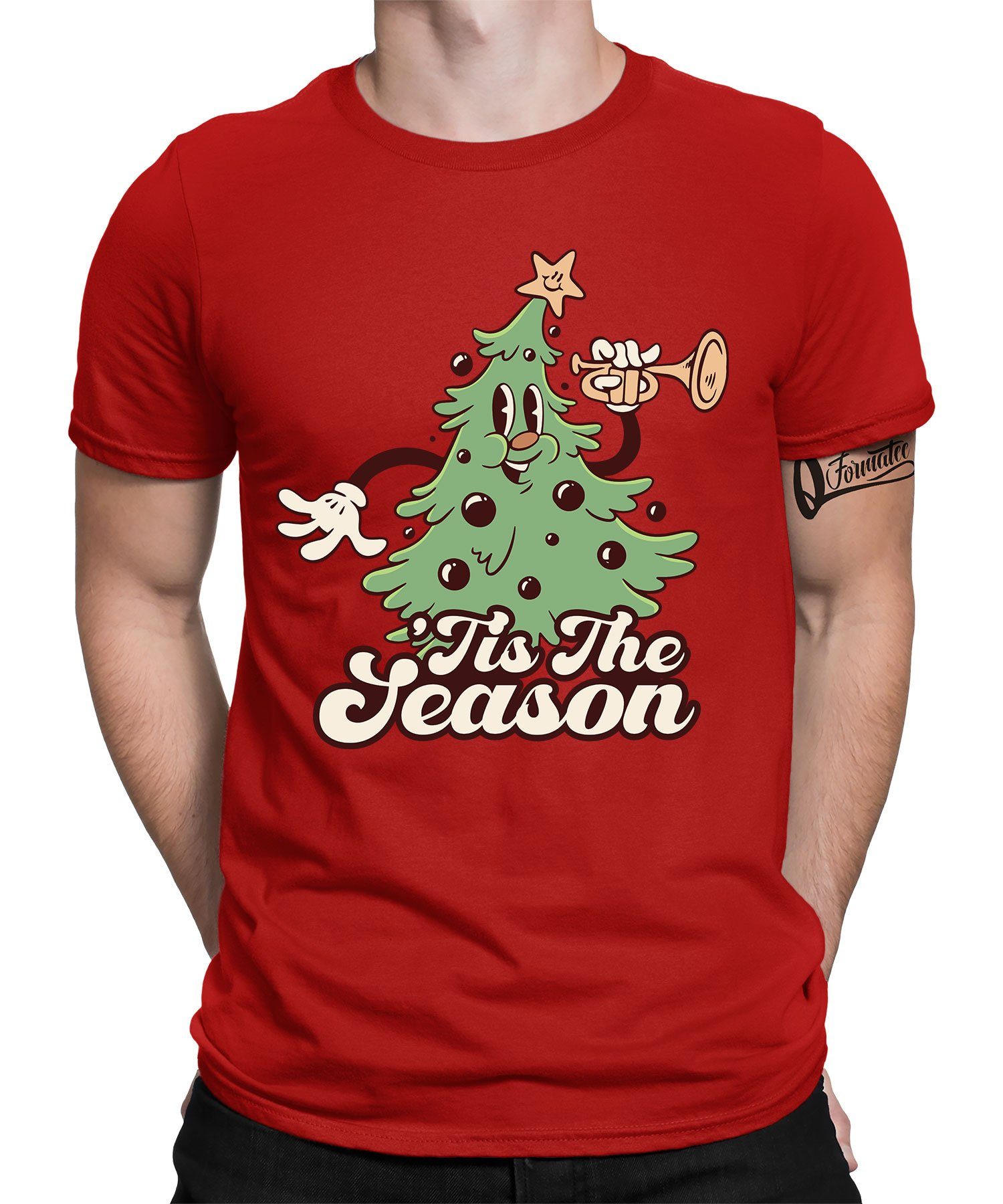 Quattro Formatee Kurzarmshirt Weihnachtsbaum It´s the Season - Weihnachten X-mas Weihnachtsgeschenk (1-tlg) Rot