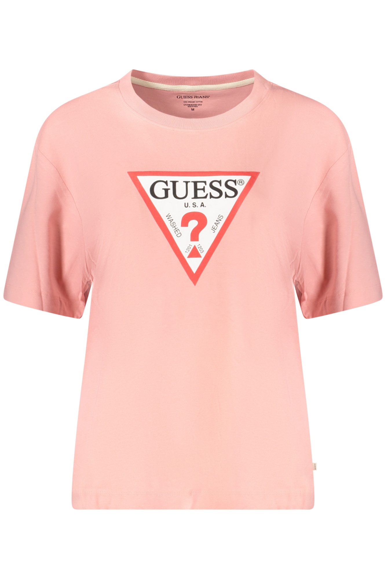 GUESS JEANS T-Shirt Oversized Damen T-Shirt Rosa aus Bio-Baumwolle mit