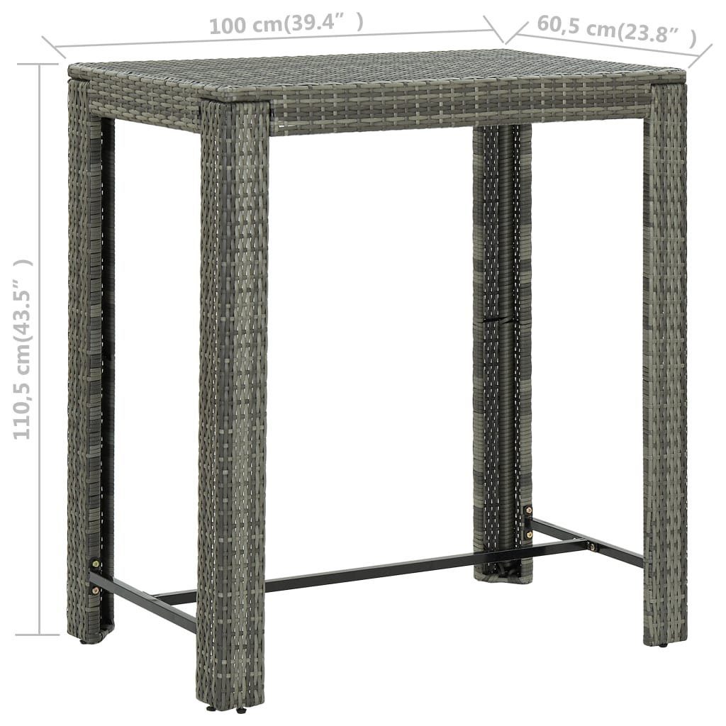 furnicato cm Poly Rattan 100x60,5x110,5 Gartentisch Grau Garten-Bartisch