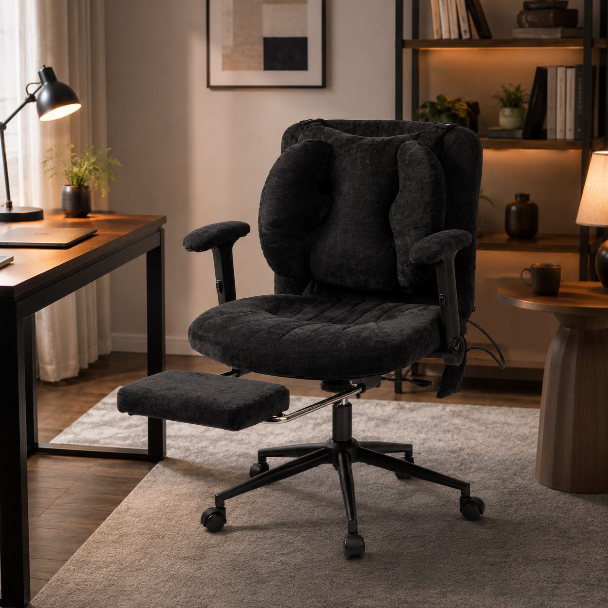 Leawin Drehstuhl Bürostuhl ergonomisch Schreibtischstuhl mit Rollen, Mit Air-Lordosenstütze, breitem Sitz, weich gepolstert, 150 kg