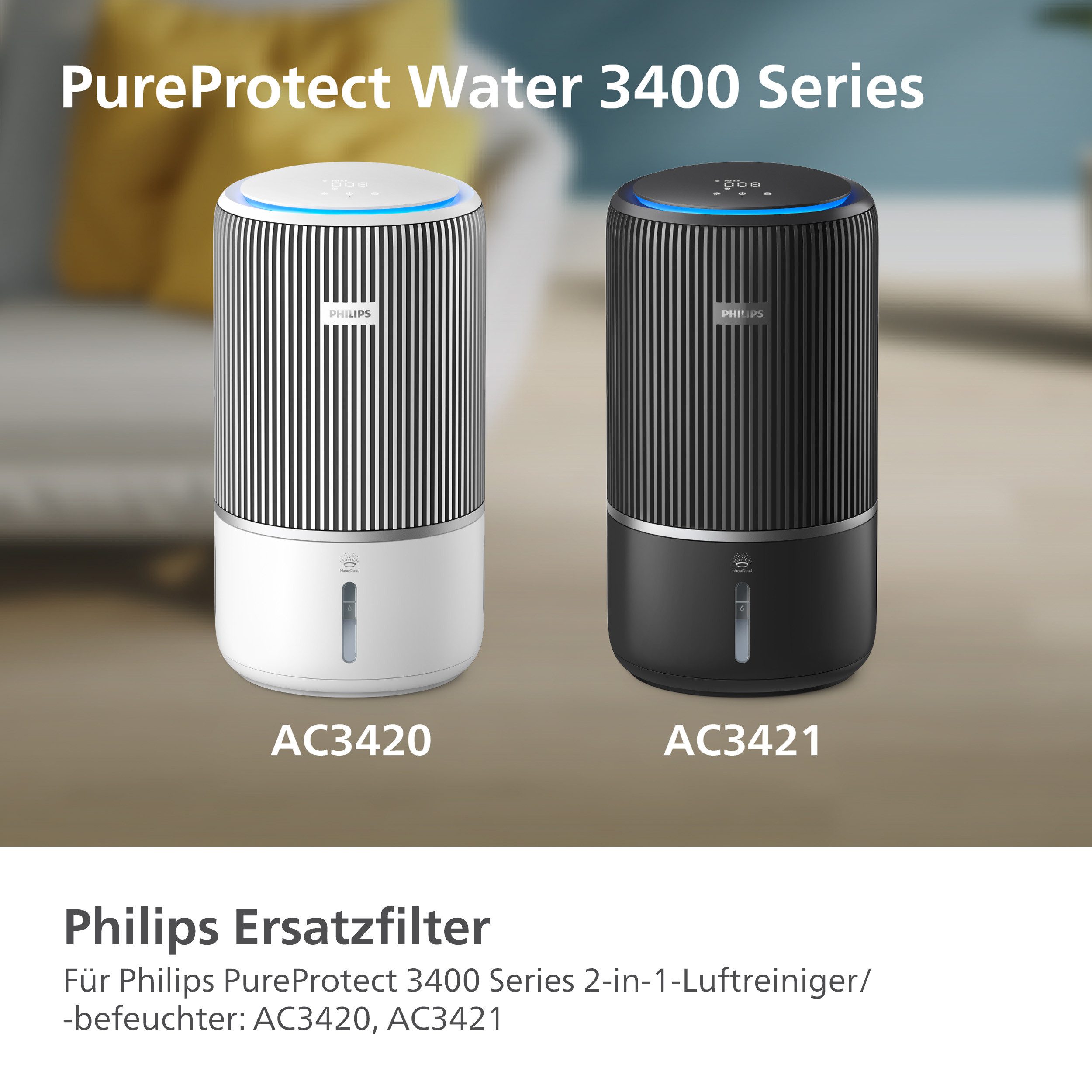 Philips Ersatzfilter FY3400/30 HEPA NanoProtect Filter, Zubehör für 2-in-1-Luftreiniger/-befeuchter PureProtect 3400 Series, bis zu 1 Jahr verwendbar, 1 Filter im Lieferumfang