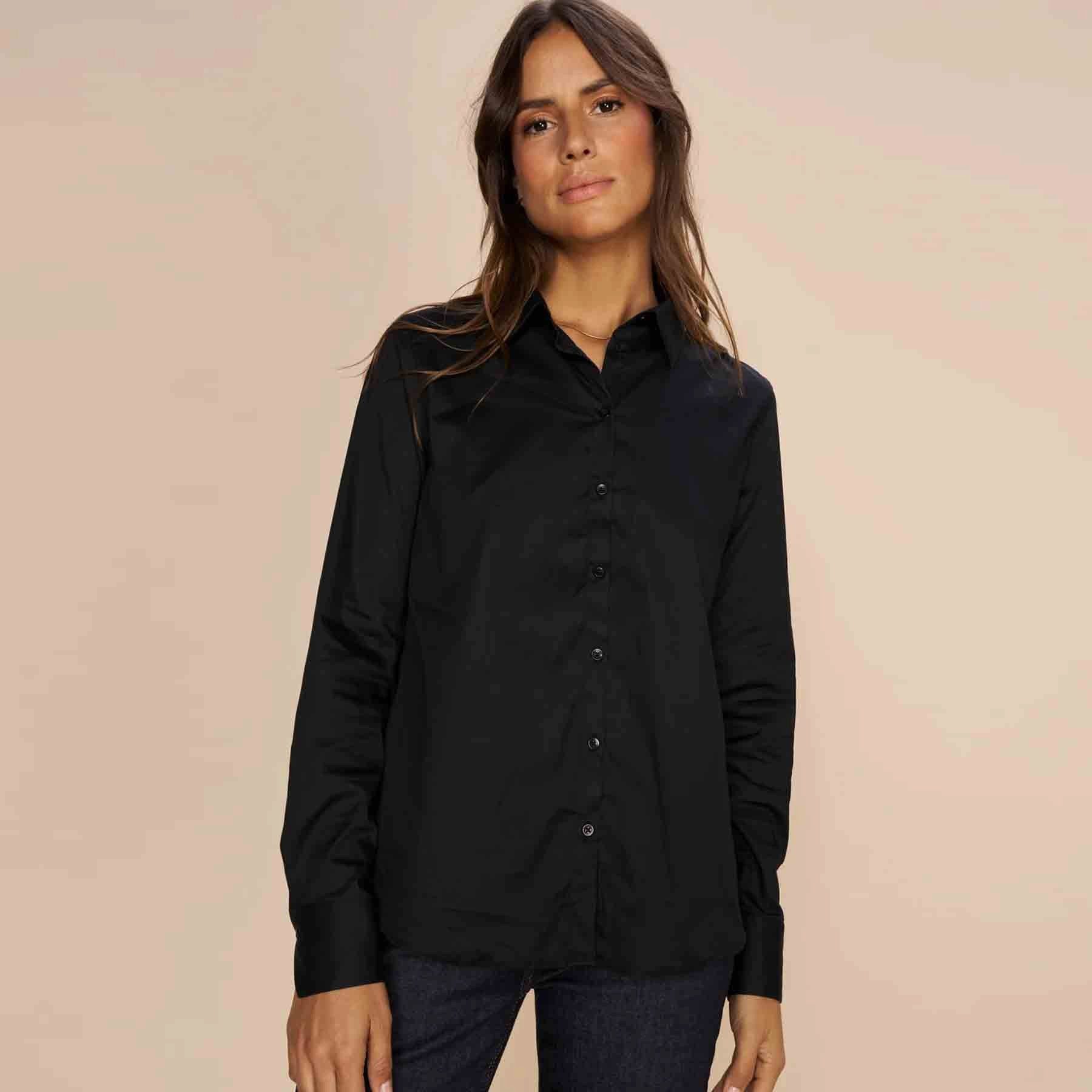 Mos Mosh Langarmbluse MOS MOSH Bluse MARTINA aus Baumwoll-Gemisch - Black