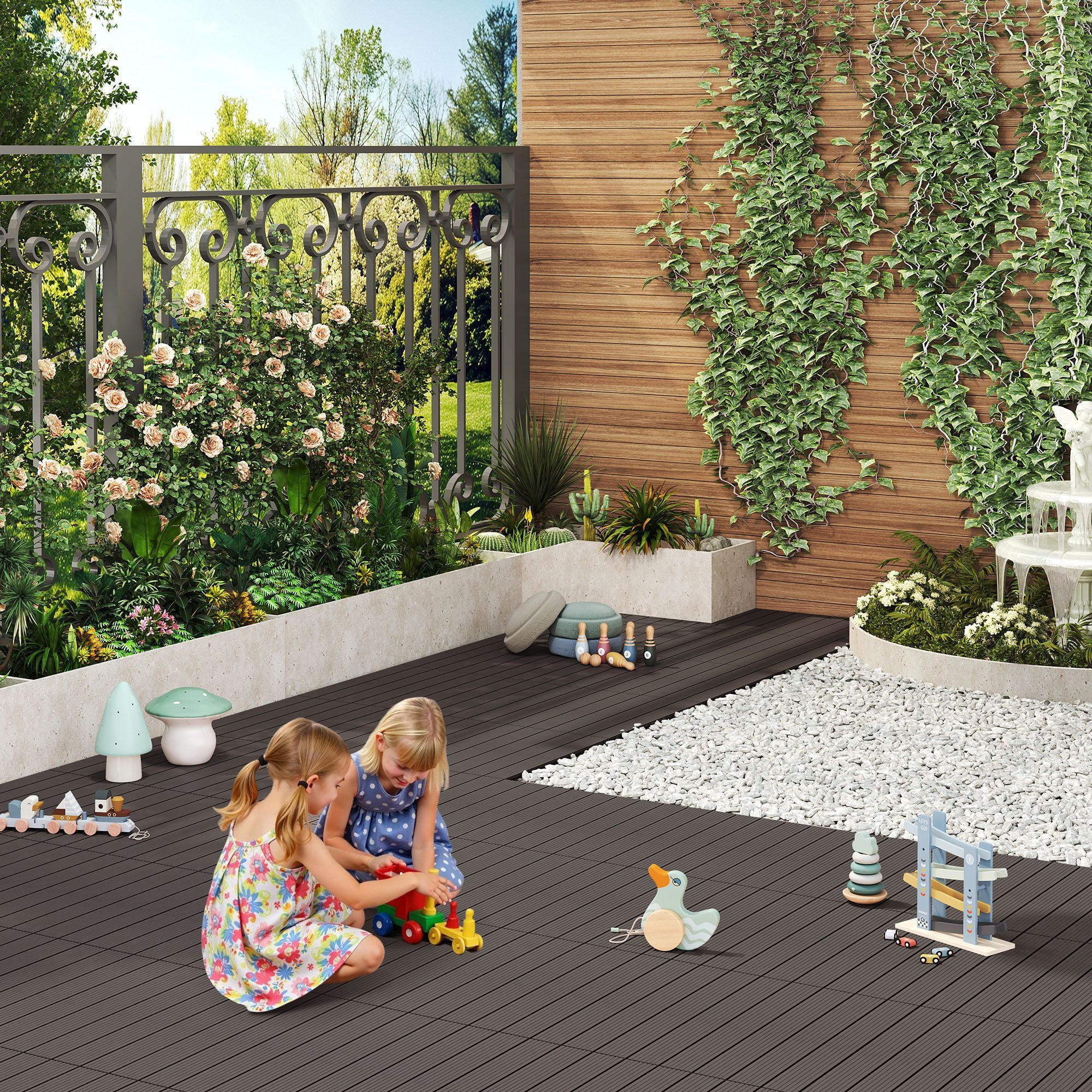 Woltu WPC-Fliesen, 6 St., Terrassendielen Holz-Optik 30x60cm mit klicksystem