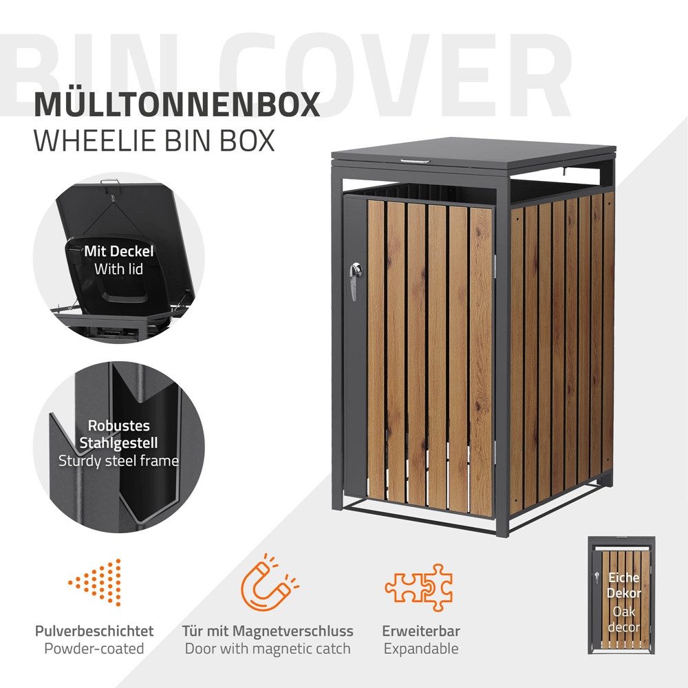 ML-DESIGN Mülltonnenbox Müllbox aus Stahl wetterfeste Mülltonnen Verkleidung Mülltonnengarage, Mülltonnencontainer mit Klappdeckel/Tür für 1 Tonne 120 oder 240 Liter