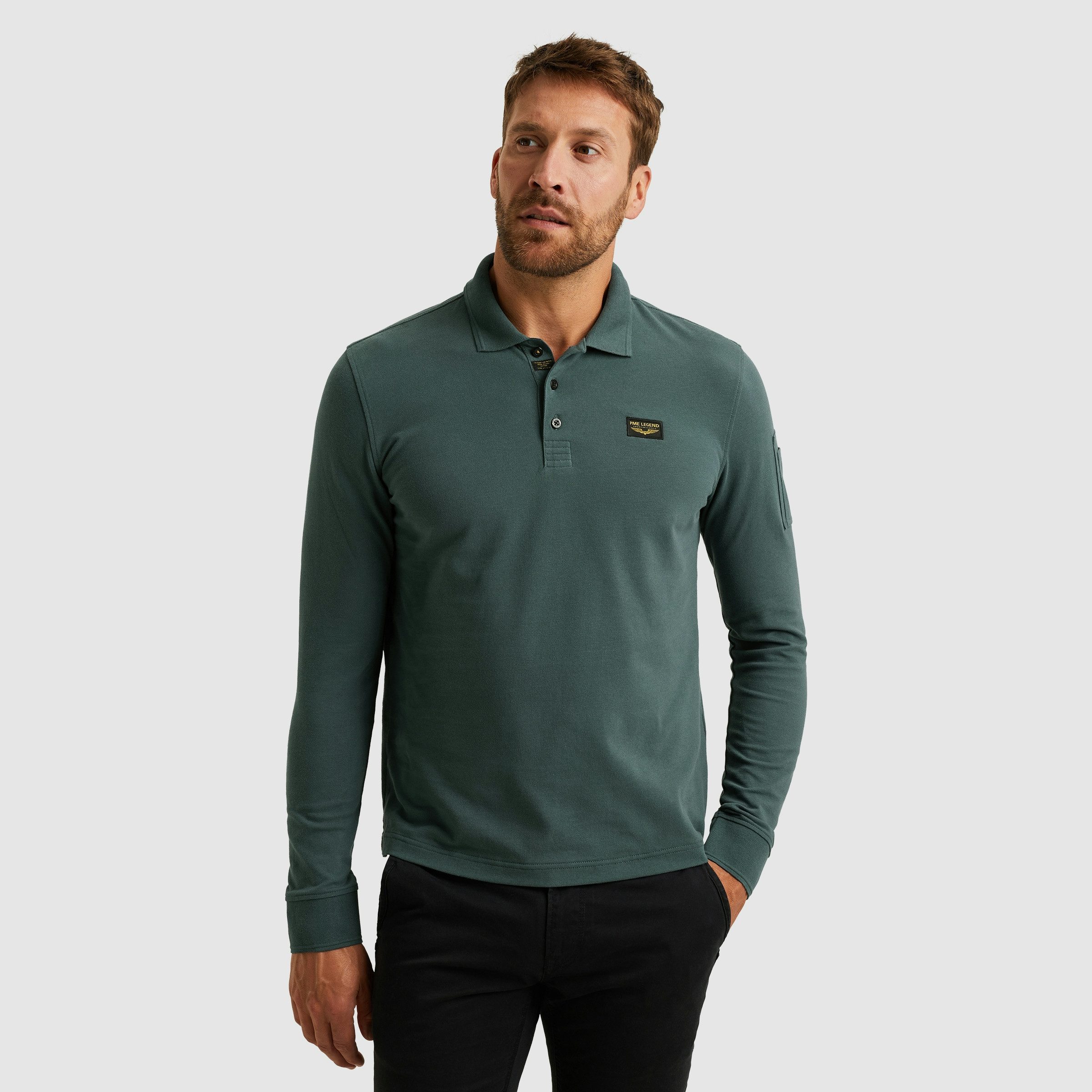 PME LEGEND Langarm-Poloshirt mit Logo Stickerei