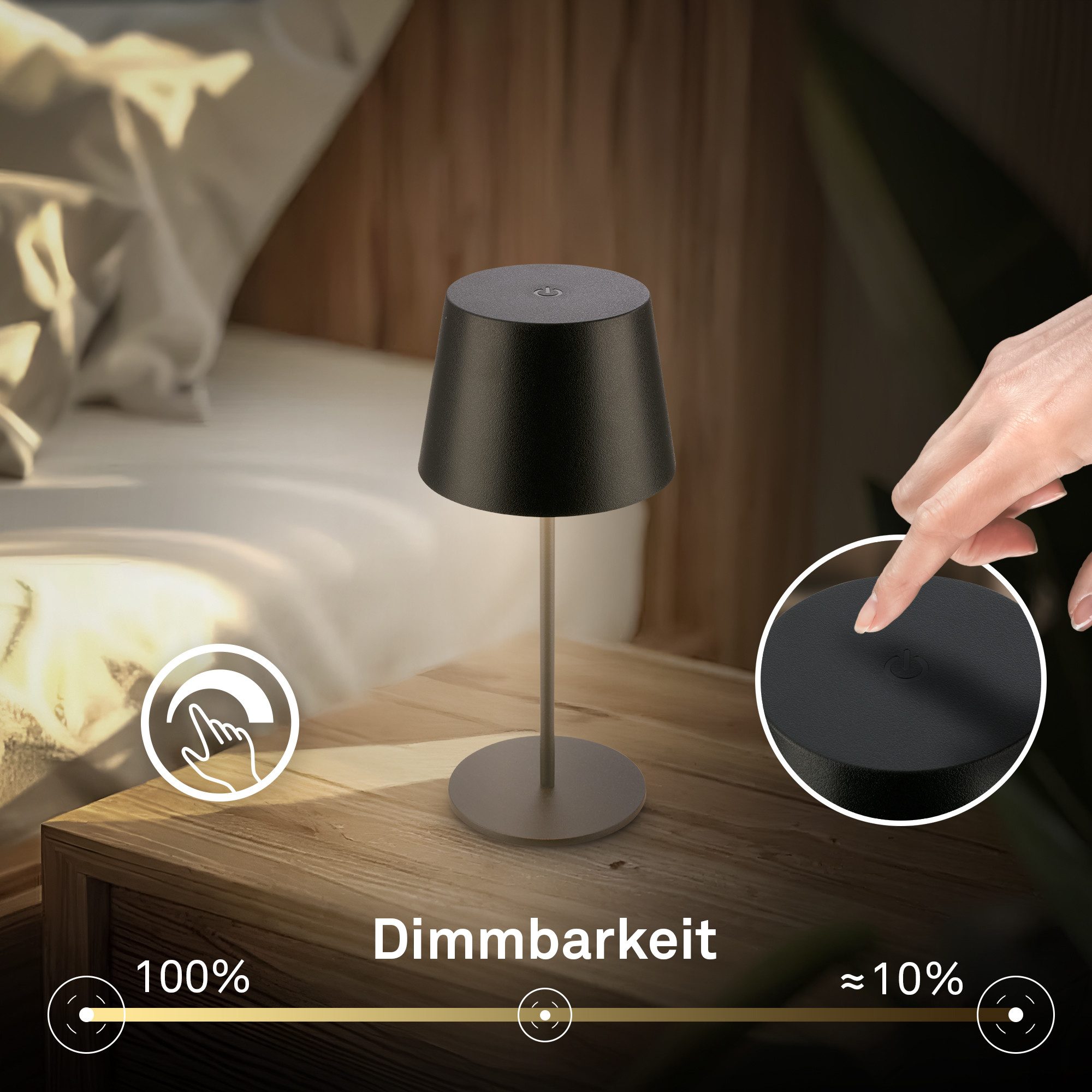 Briloner Leuchten Tischleuchte LED Tischlampe kabellos akku dimmbar In-/Outdoor Wohnzimmer, Einzelpack, LED fest integriert, 3.000K - Warmweiß, mit Akku, In-/Ou – Bild 4 von 5