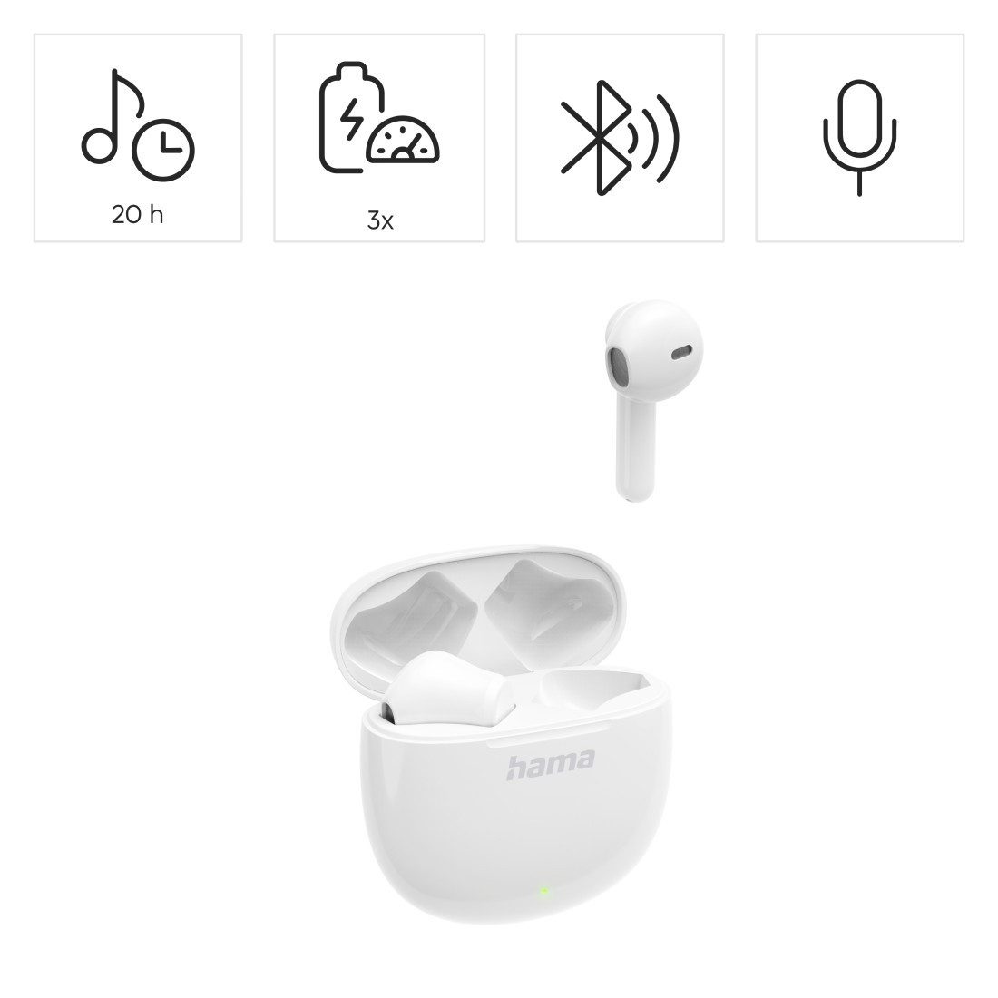 Hama True-Wireless Bluetooth-Kopfhörer Action One Earbuds mit Ladebox Bluetooth-Kopfhörer (Sprachsteuerung, True Wireless, integrierte Steuerung für Anrufe und Musik, Google Assistant, Siri, A2DP Bluetooth, HFP, HSP, AVRCP Bluetooth, Touch-Control, Ladebox, USB-C, Sprachassistent, Autopairing)