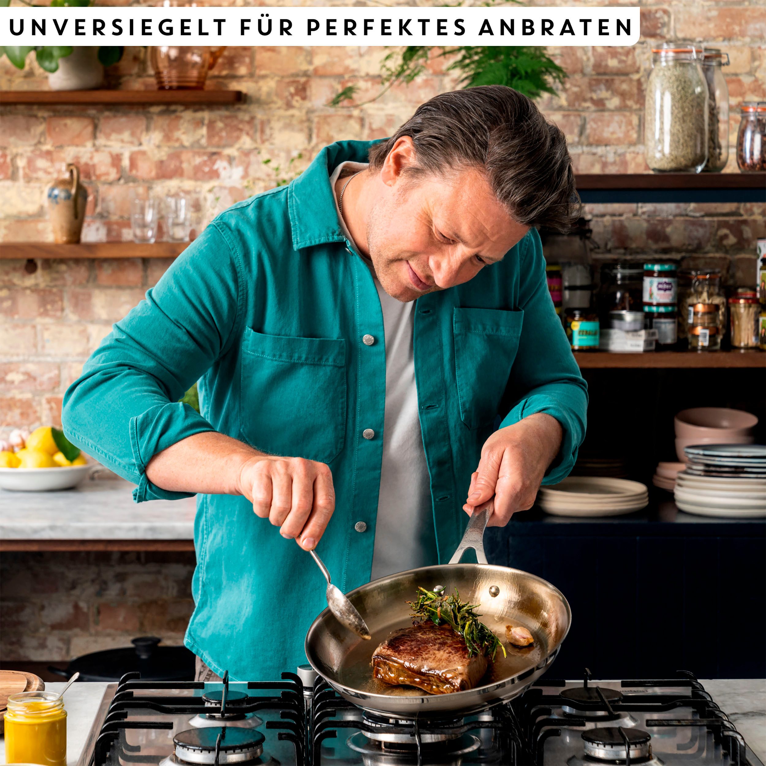 Tefal Bratpfanne Jamie Oliver E31104 Cook Smart, Edelstahl 18/10, unbeschichteter Edelstahl, Thermo-Fusion, induktionsgeeignet