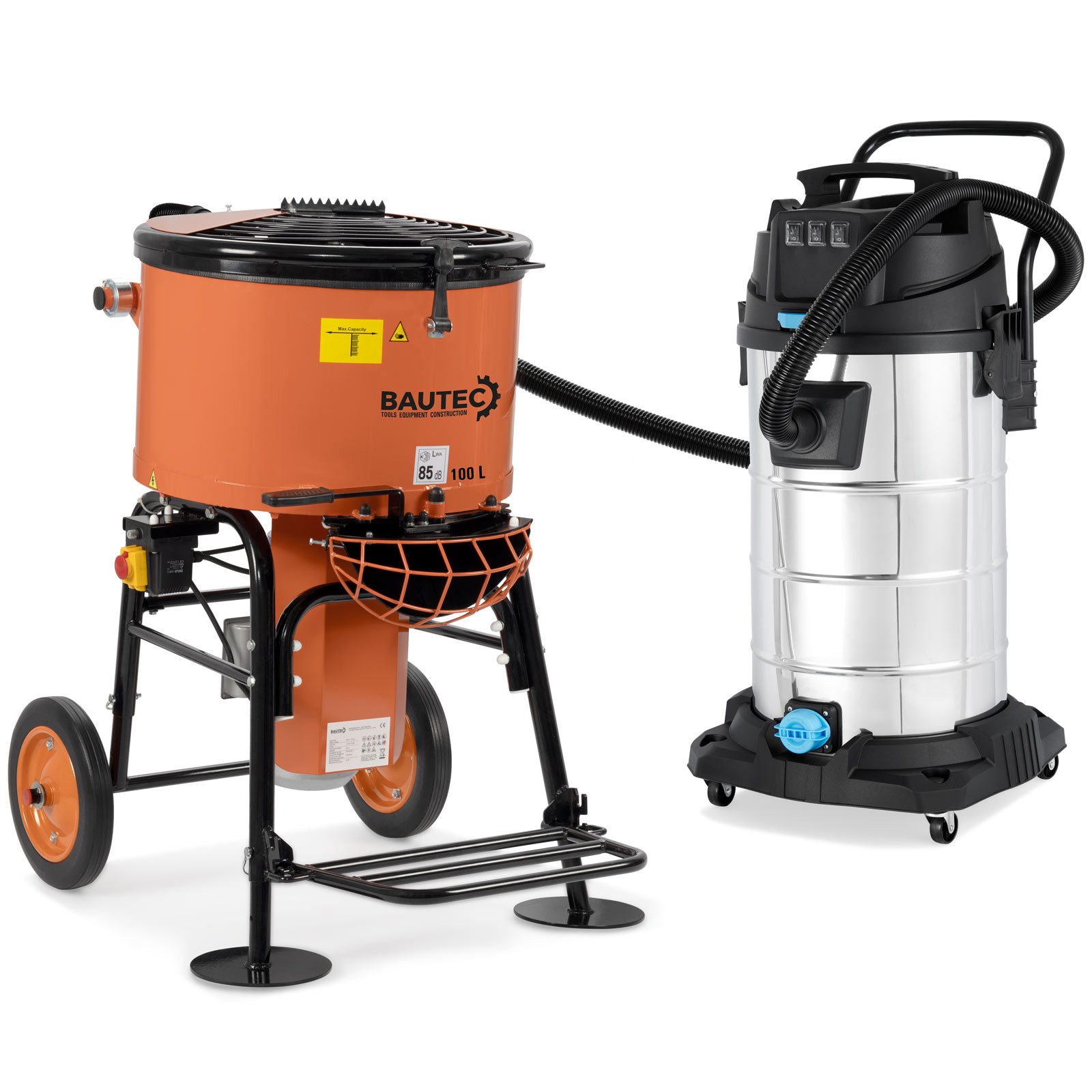 Betonmischer Bundle » Zwangsmischer 100 L (1,1 KW / 230 V) + Industriesauger 80 L