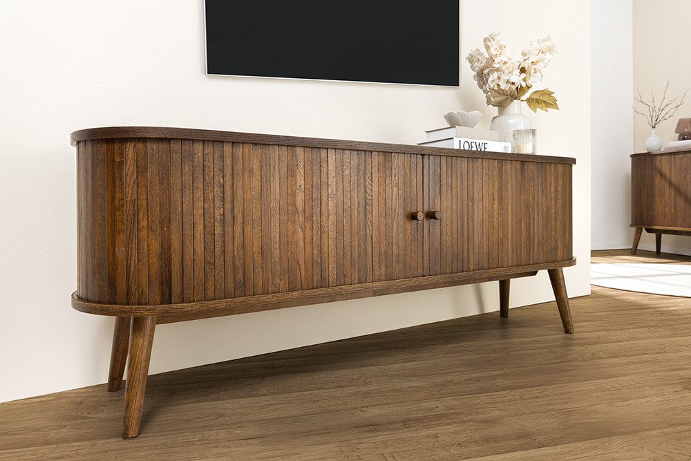 riess-ambiente Lowboard VALHALLA WOOD 160cm smoked braun · TV-Schrank mit 2 Schiebetüren (Einzelartikel, 1 St), Eiche · Wohnzimmer · 4 Fächer · Retro Design