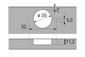 Hettich Möbelbeschlag Intermat Winkelscharnier W45 Scharnier, Basis: -17mm (1 St)