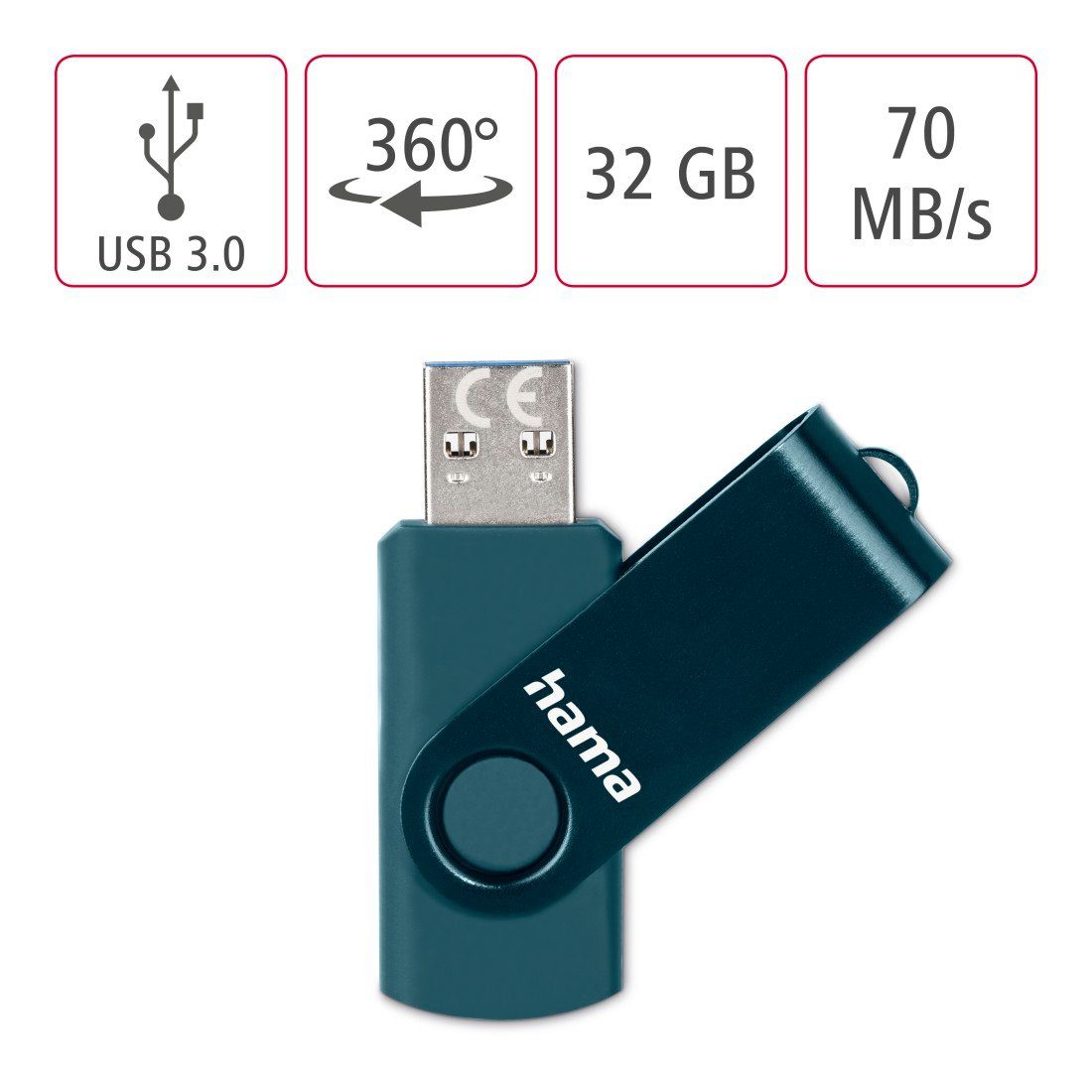 Hama Rotate, USB 3.0, Petrolblau USB-Stick (USB 3.0)