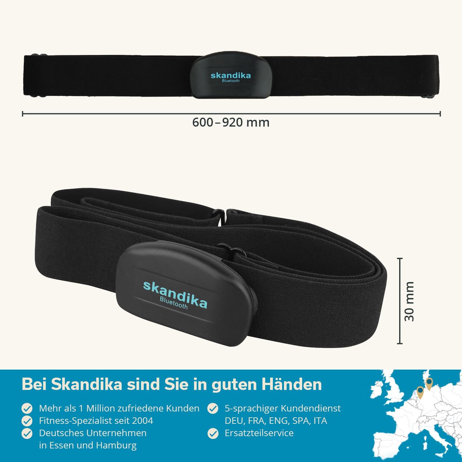 Skandika Brustgurt Pulsmesser Bluetooth, Herzfrequenzmesser für Sportgeräte, Pulsmessung, Herzfrequenzmesser für Sportgeräte