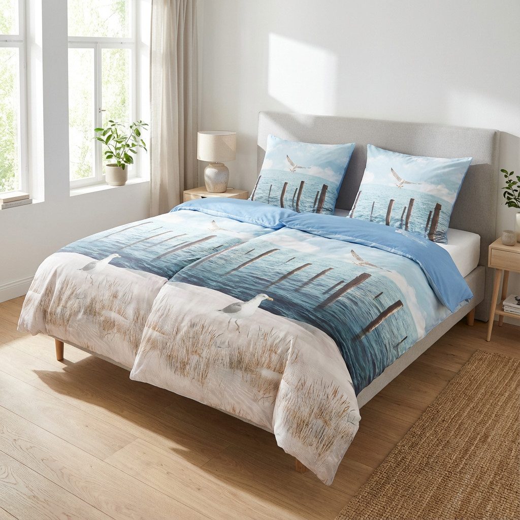 ZO HOME Bettwäsche Maritim, Renforcé, 2 teilig, Möwe,Strand,Meer