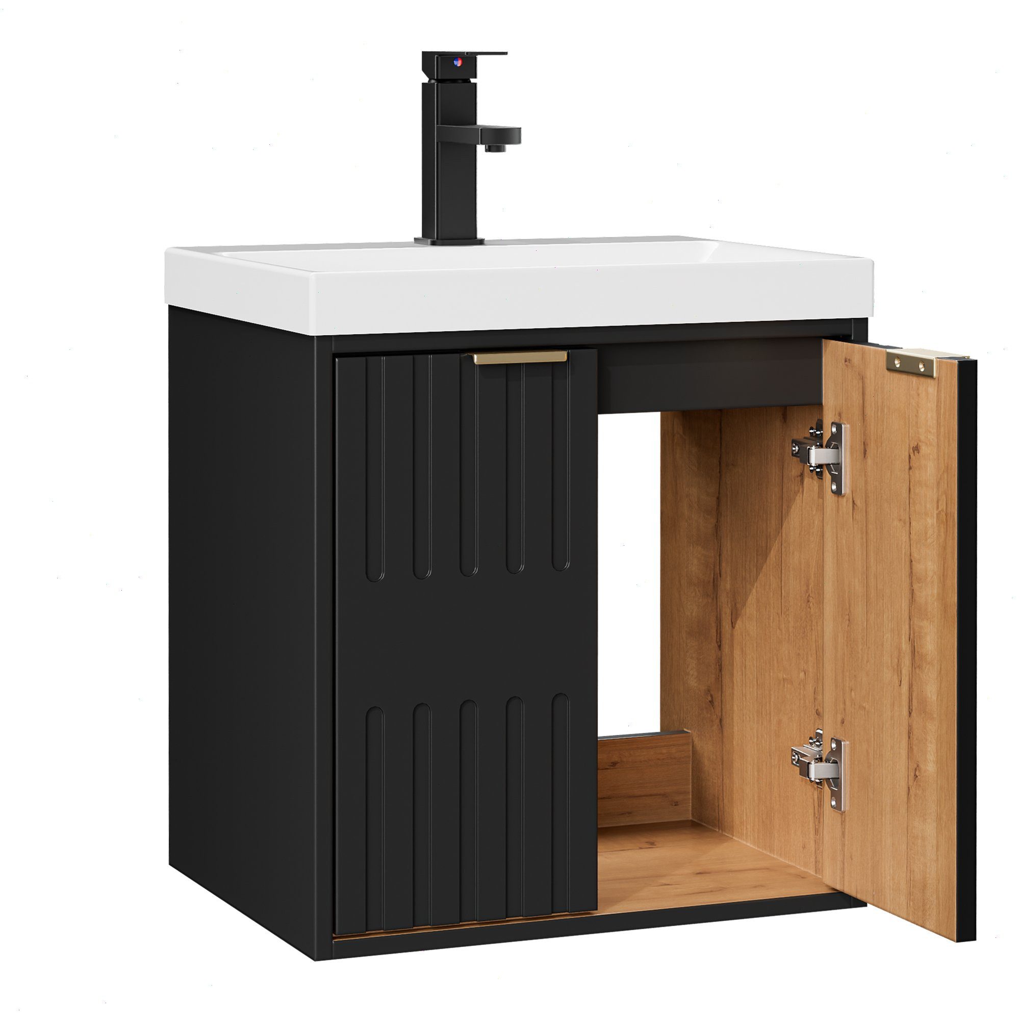 UEV Waschtisch klein Waschbecken mit Unterschrank set Badmöbel Gäste-WC hängend 49cm (Waschplatz ausreichend Stauraum,Badmobel Set fur Badezimmer, Unterschrank mit Harzbecken Wasserhahn Pop-up-Ablassventil)