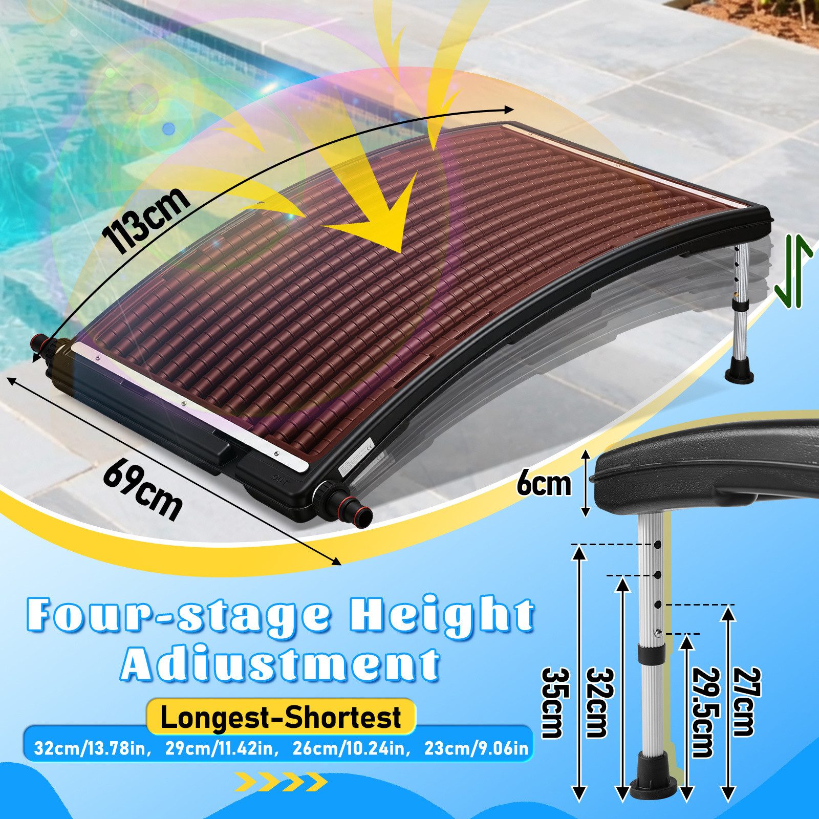 Clanmacy Pool-Wärmepumpe Solar Poolheizung, gebogene Solar-Heizung 15L, Ø38 mm, Poolzubehör 1X (1 tlg)