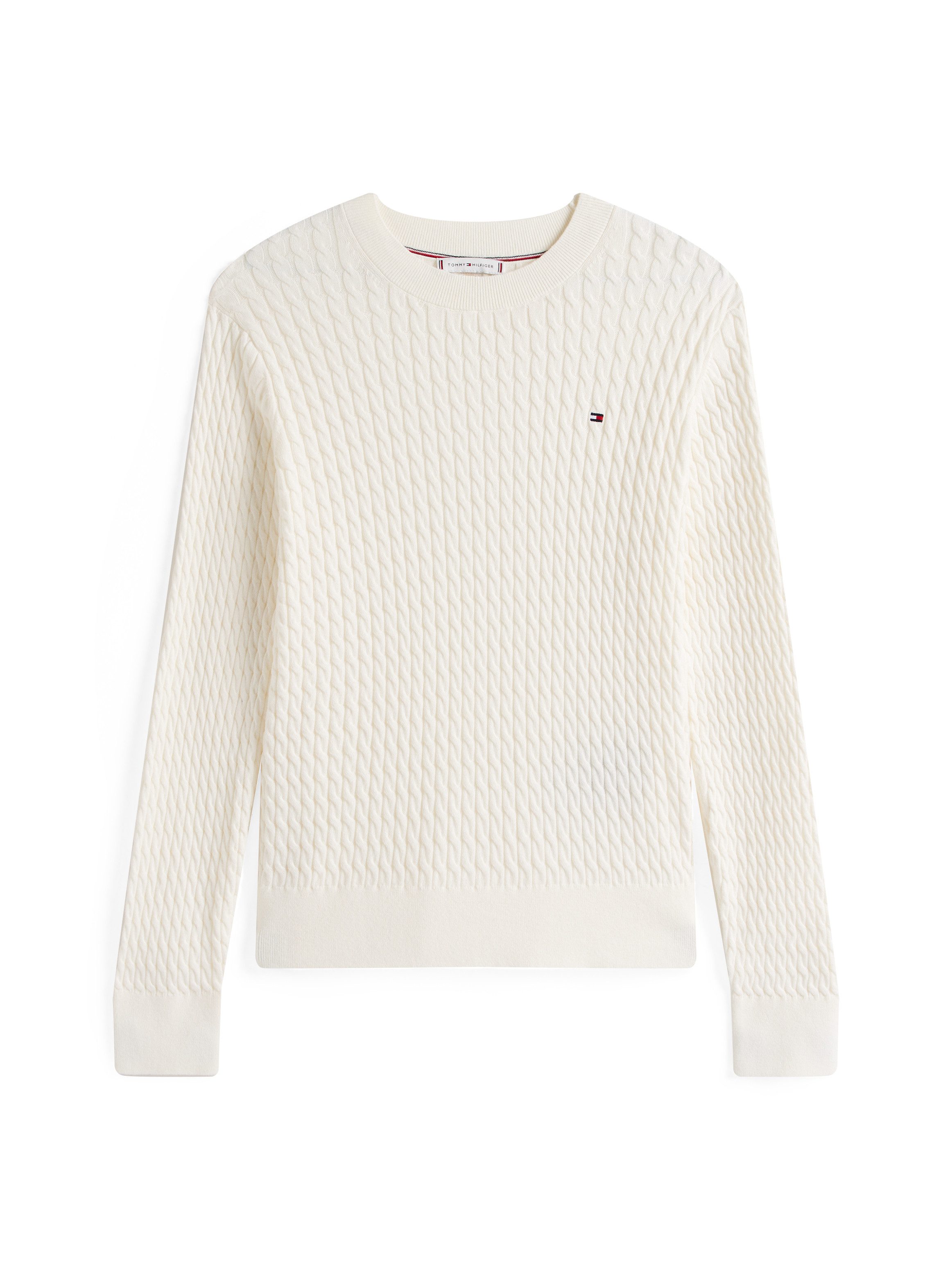 Tommy Hilfiger Rundhalspullover CO CABLE C-NK LS SWEATER Baumwolle, mit Zopfmuster, Regular Fit