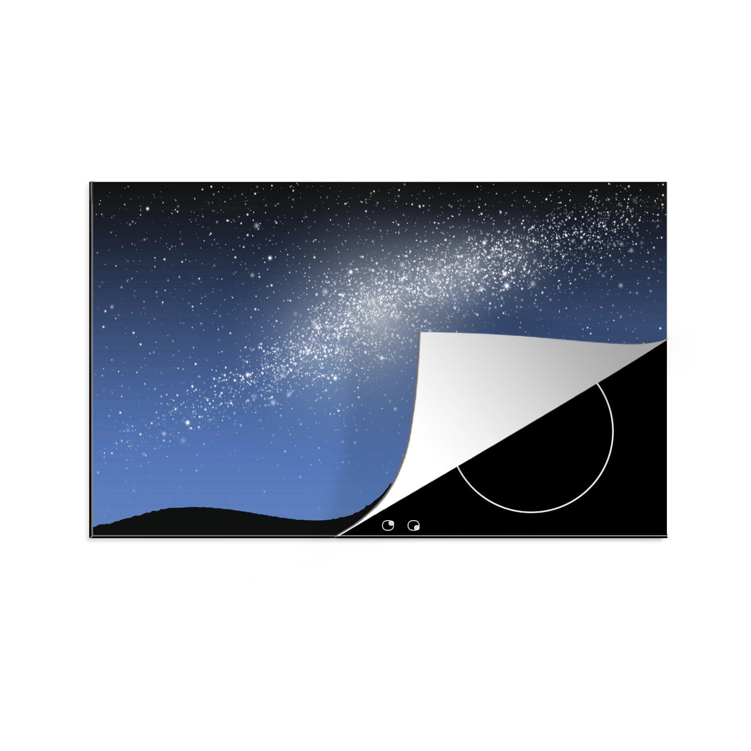 MuchoWow Herdblende-/Abdeckplatte Eine Illustration einer Person, die die Milchstraße betrachtet, Vinyl, (1 tlg), 83x51 cm, Ceranfeldabdeckung, Arbeitsplatte für küche