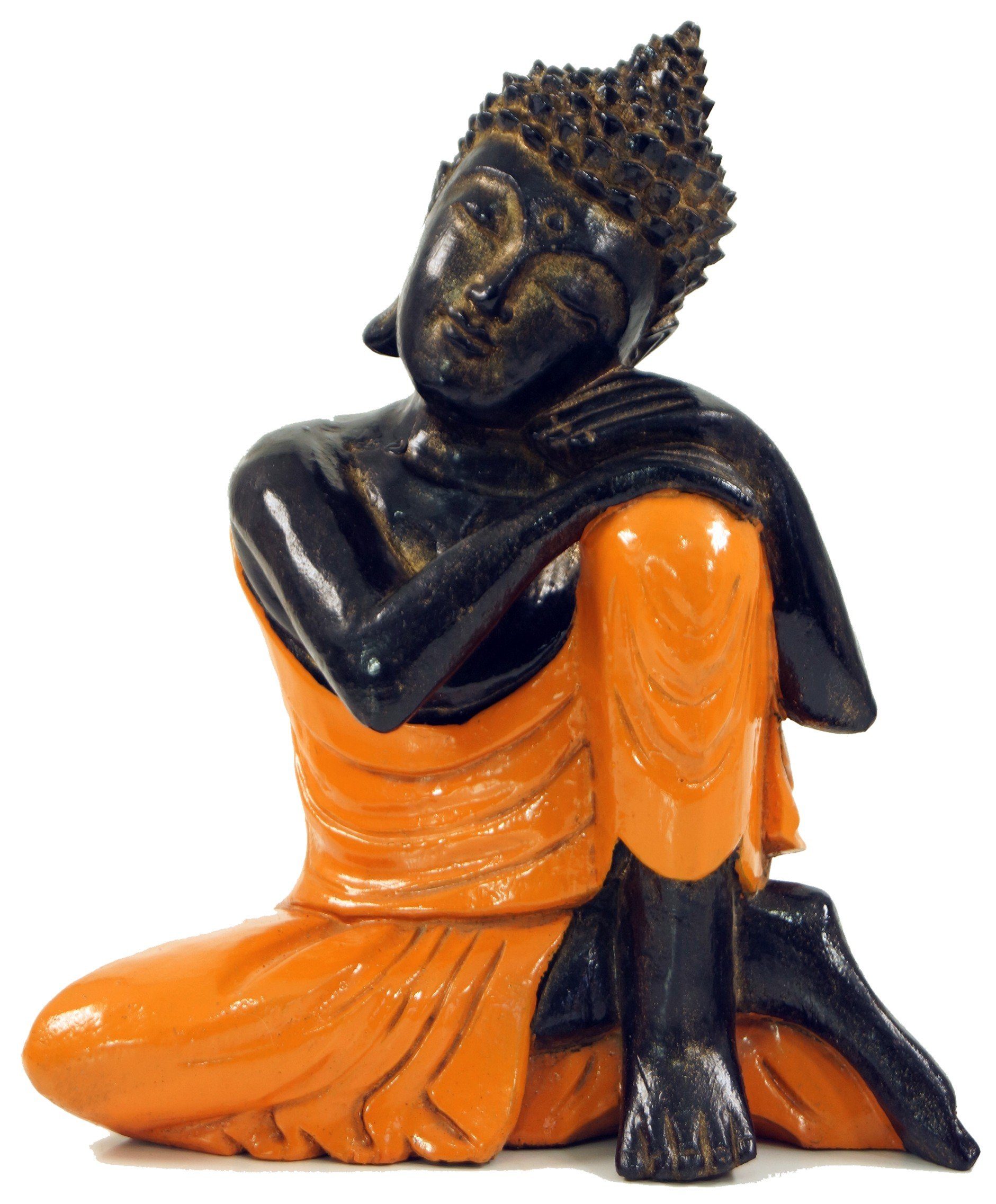 Guru-Shop Buddhafigur Geschnitzte sitzender Buddha Figur, träumender.. orange/rechts