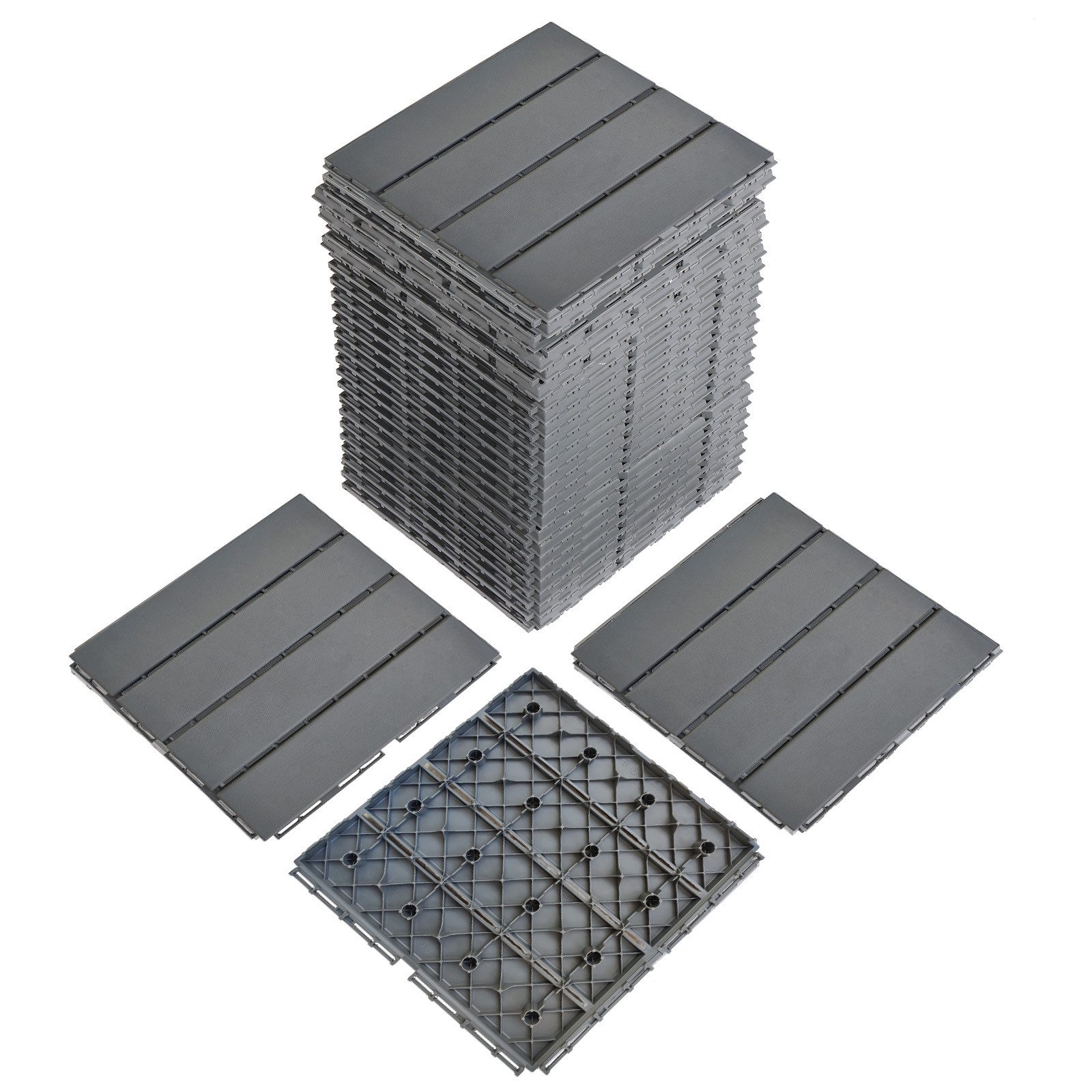 LALAHO Terrassendielen 27er Set Terrassendielen, 2,43 m², 2 mm Stärke, PE Balkon Boden rutschfest Klickfliesen, 30x30x2cm, Holzmaserung