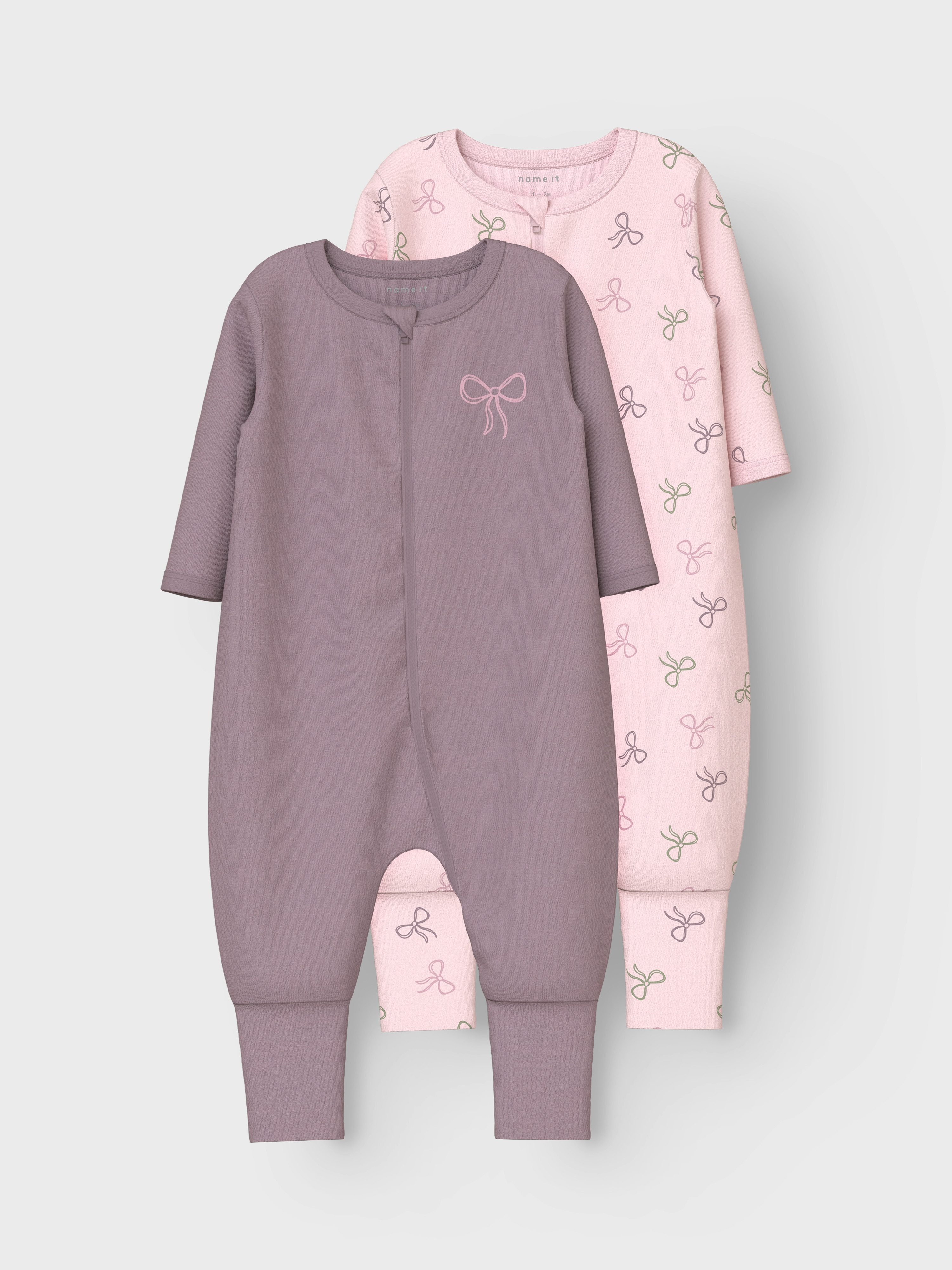 Name It Hausanzug NBFNIGHTSUIT 2P ZIP FF PINK BOW NOOS (Packung, 2 tlg)