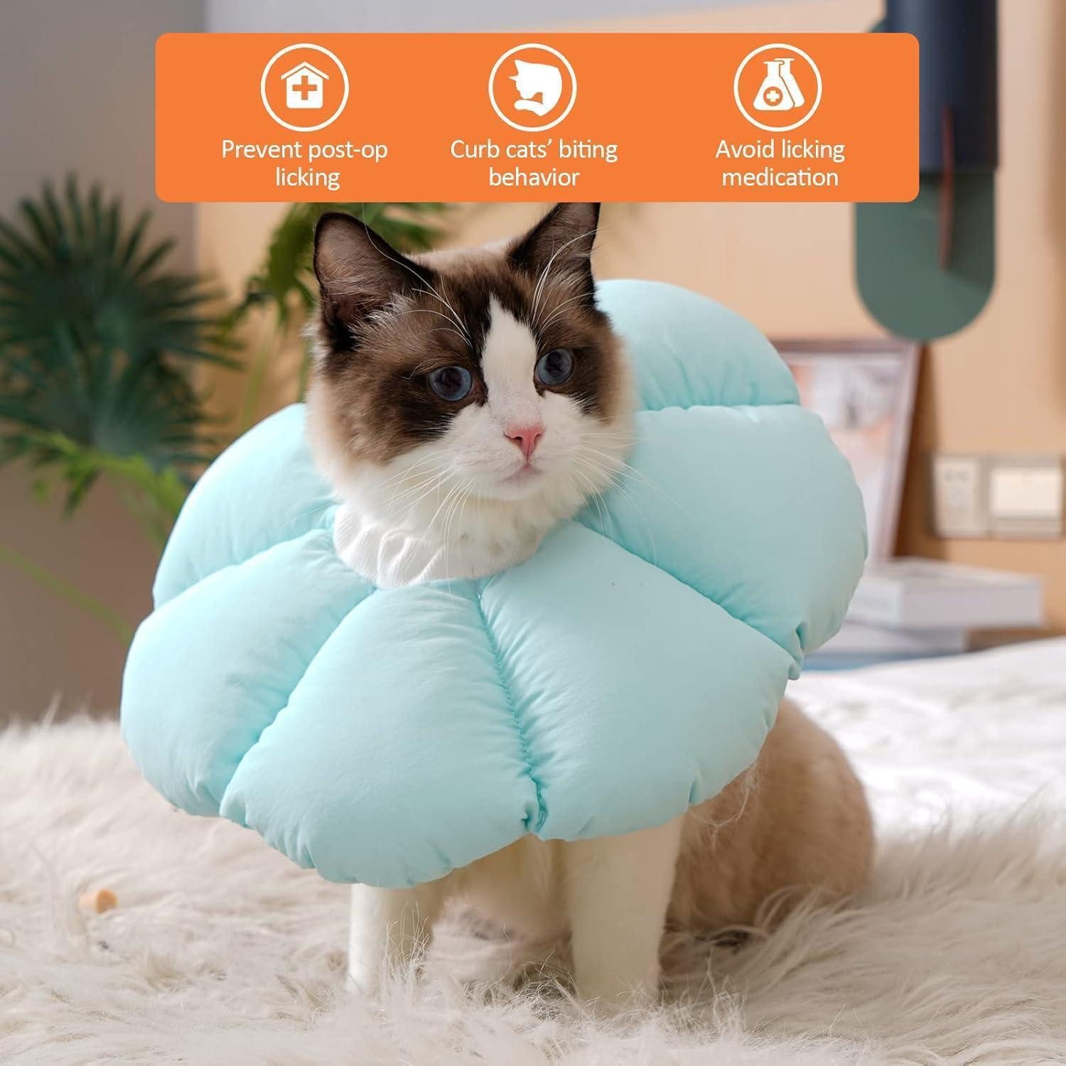 Avont Schutzkragen Halskrause Katze Weich Einstellbar Leckschutz Kragen Medium Blau