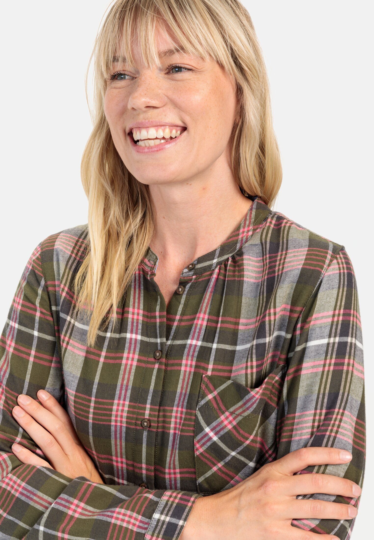 camel active Hemdbluse mit Stehkragen Langarm kariert