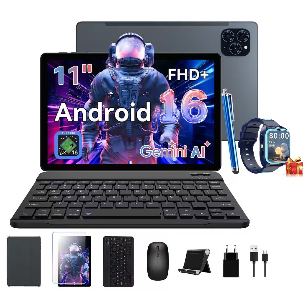 Zenva T90 11'' Android 16 8000mAh Tablet 24GB+128GB mit Zubehör Tablet (11", 128 GB, Android16, Android 16, 8000mAh, Gemini AI, mit Tastatur/Hülle/Maus)